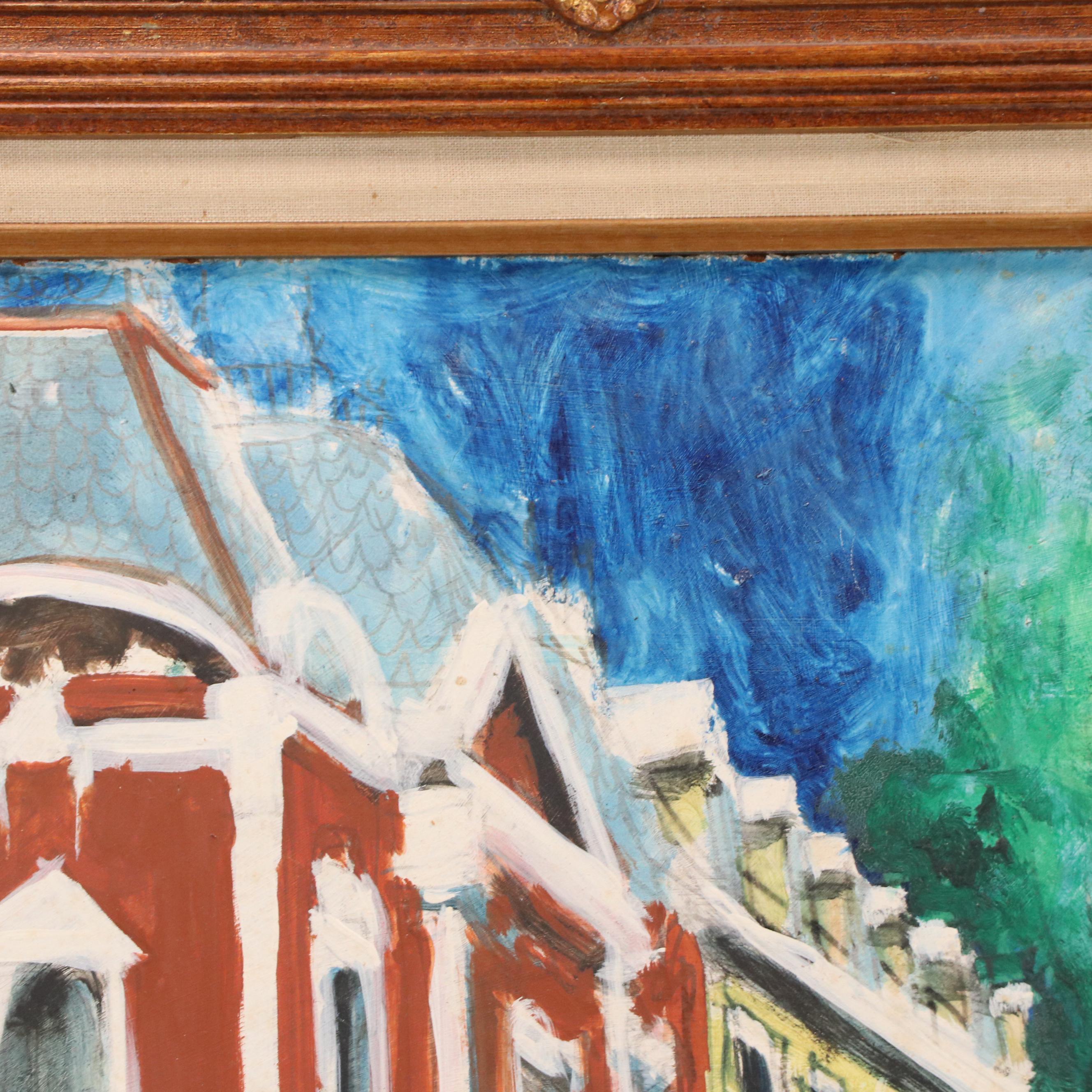 Bill Olendorf Oil Painting with Street Scene, Late 20th Century