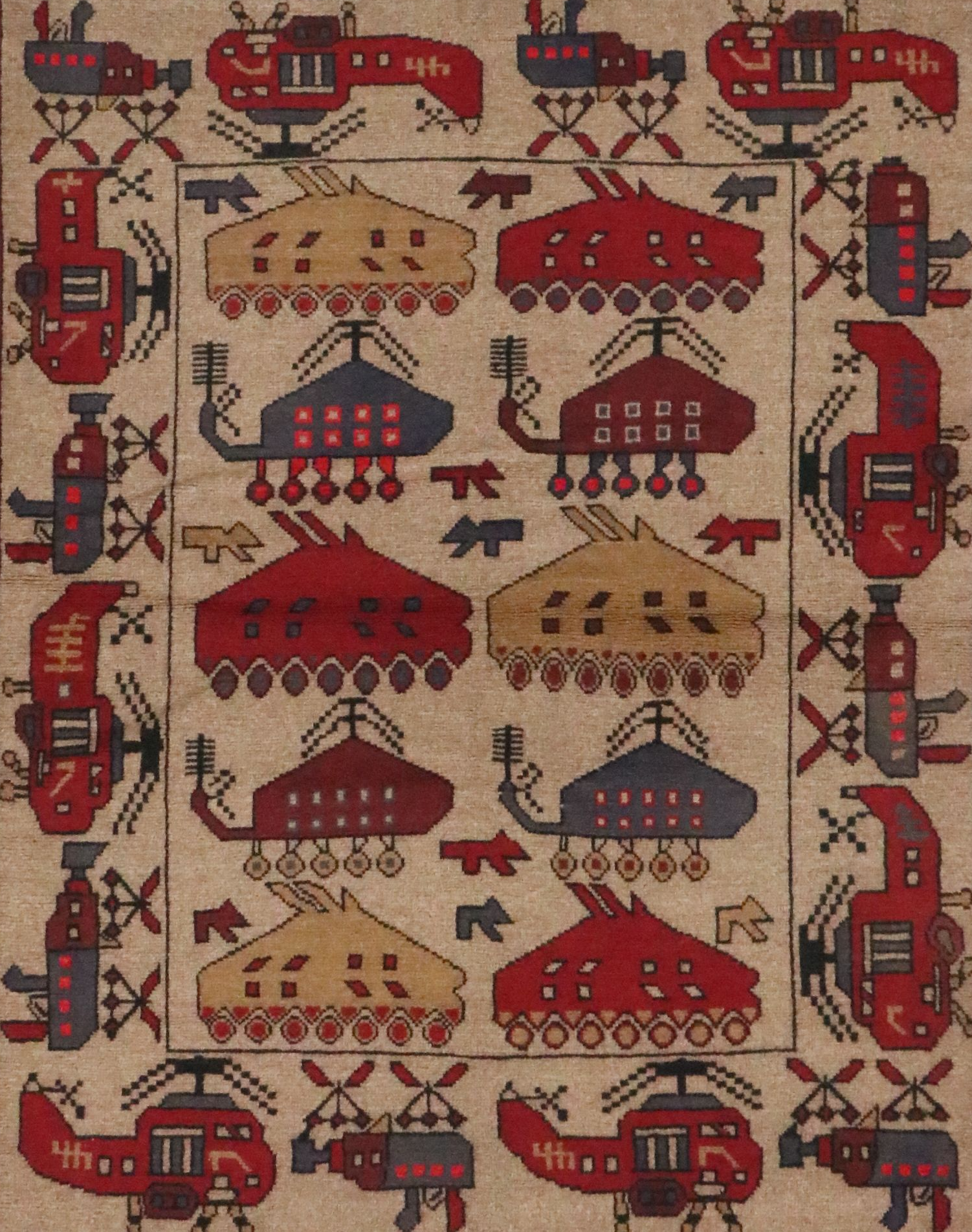 4'1 x 6'3 Hand-Knotted Pakistani Pictorial War Area Rug