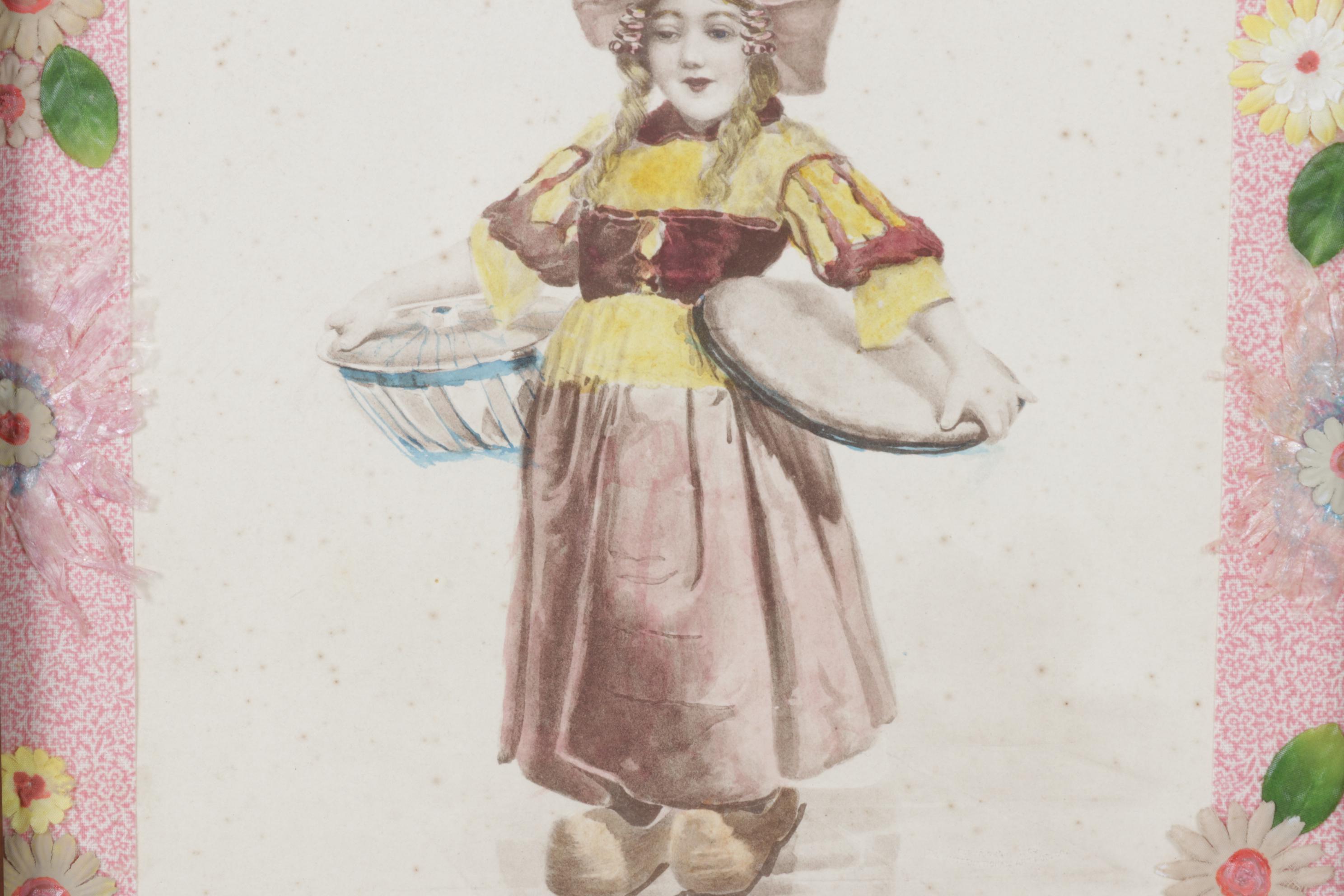 Hand-Colored Sepia Lithograph after Magnus Greiner with Craft Embellishments