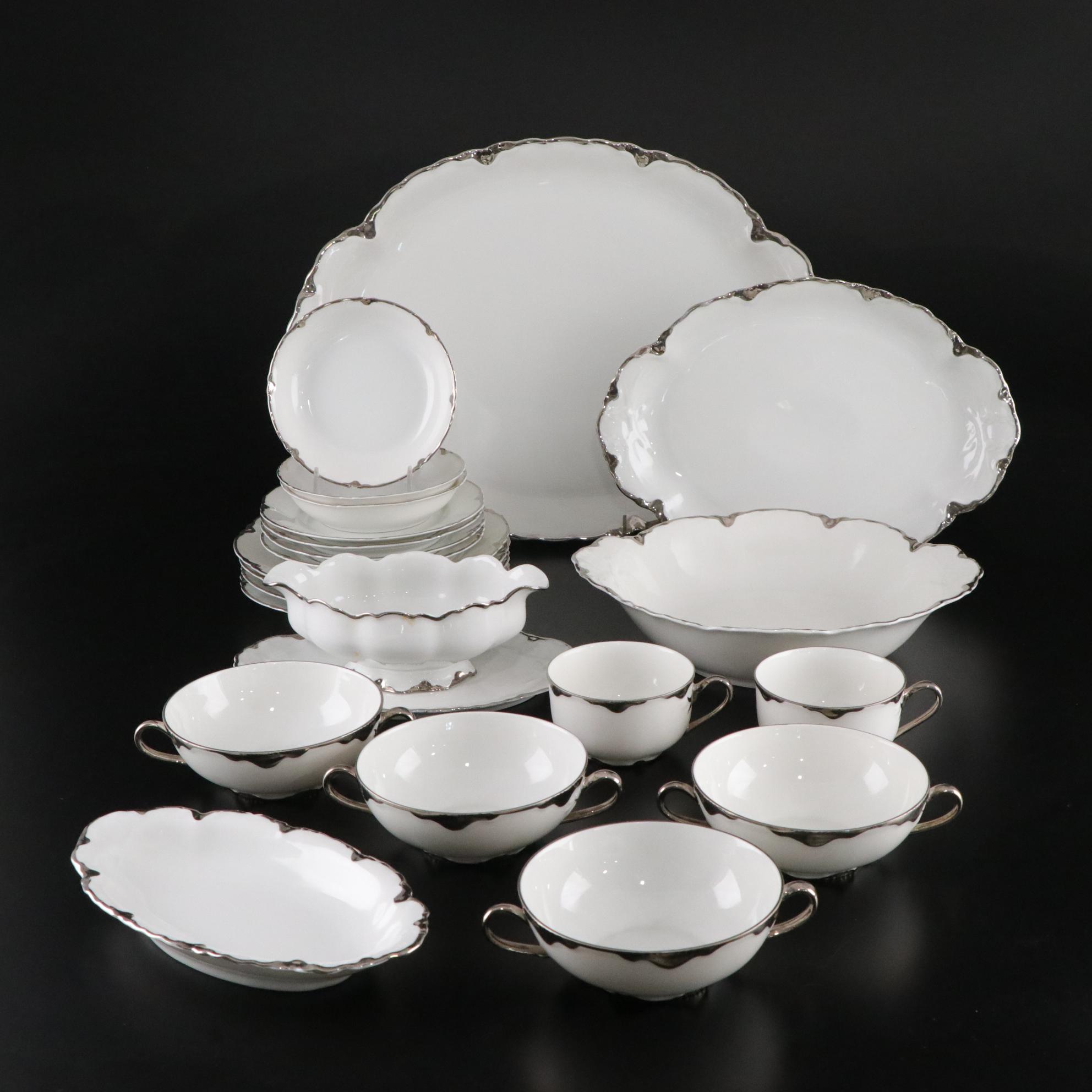 Thomas Bavaria Platinum Scallop Trim Dinnerware & Serving Set, Early-Mid 20th C.