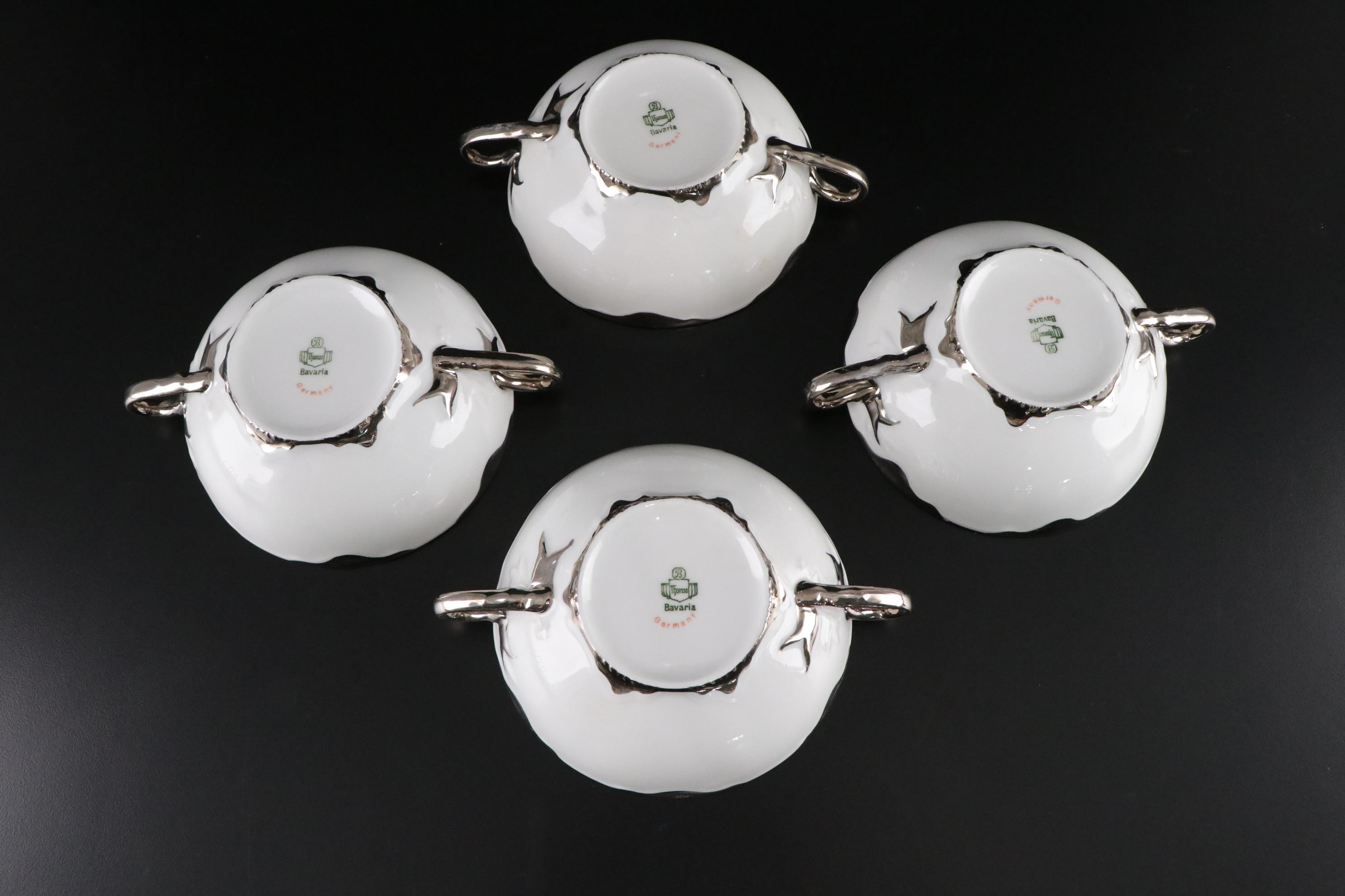 Thomas Bavaria Platinum Scallop Trim Dinnerware & Serving Set, Early-Mid 20th C.