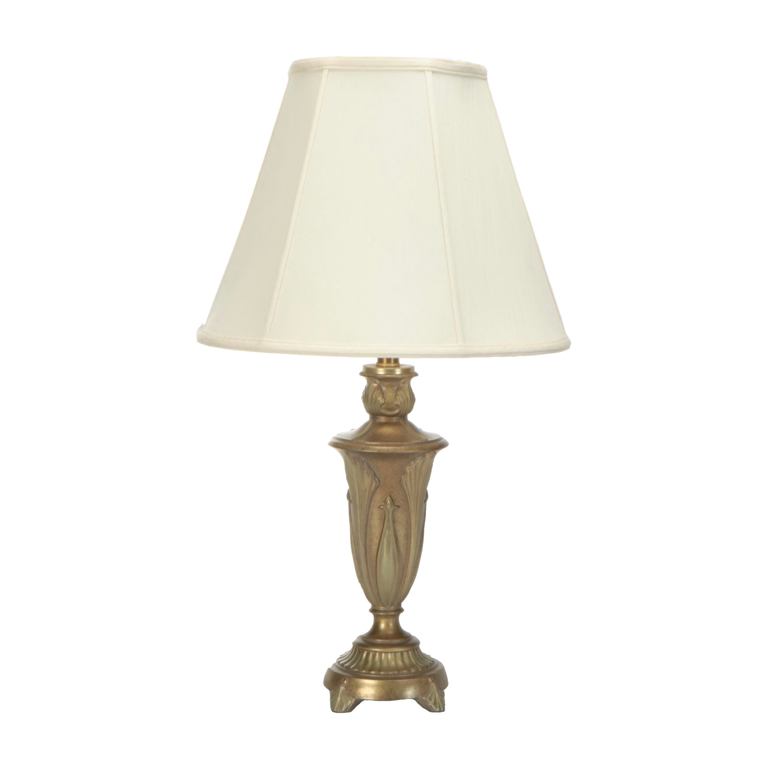 Neoclassical Style Aged Gold Tone Metal Table Lamp with Silk Shade