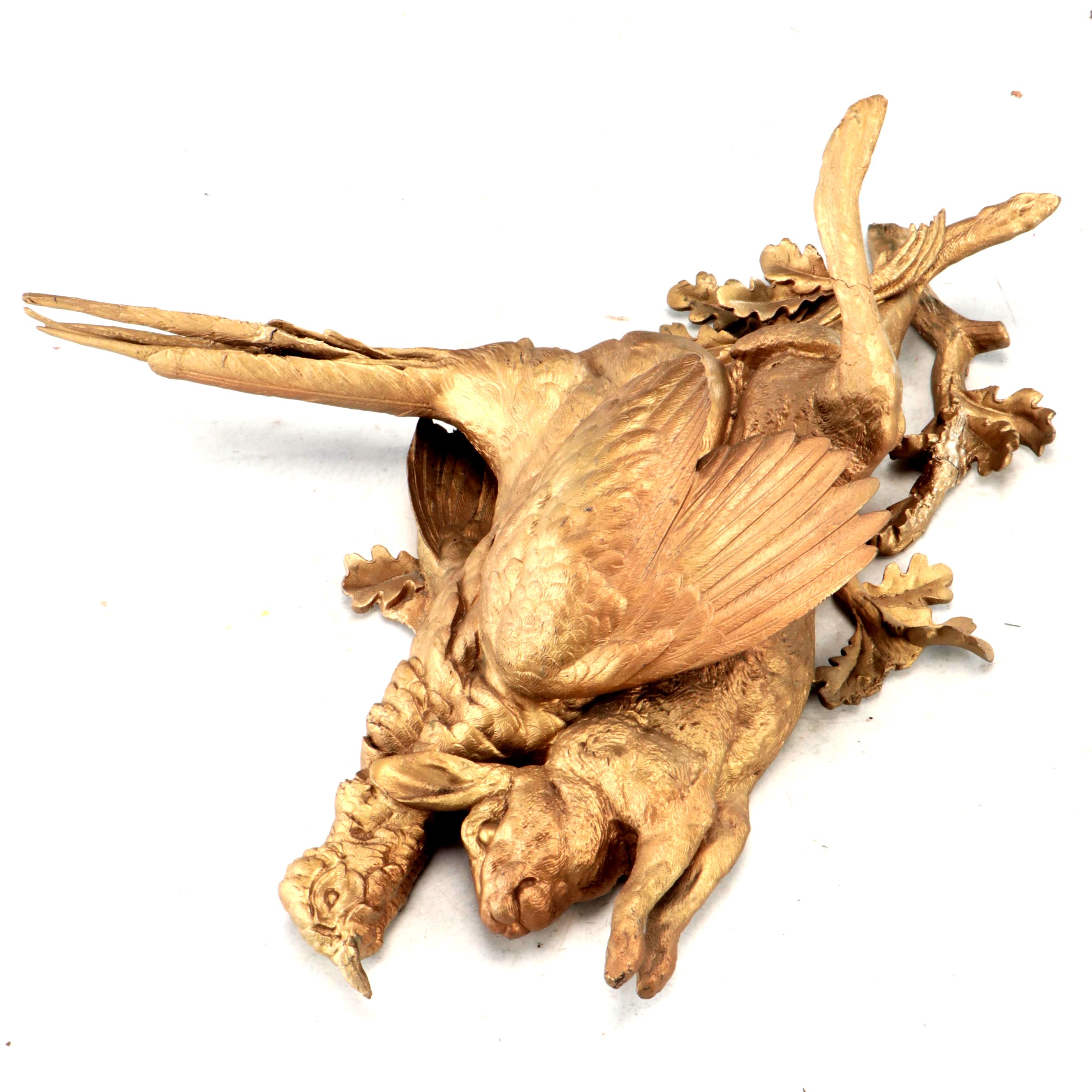 Louis XV Style Gilt Metal  Rabbit and Pheasant Hunting Trophies Plaque