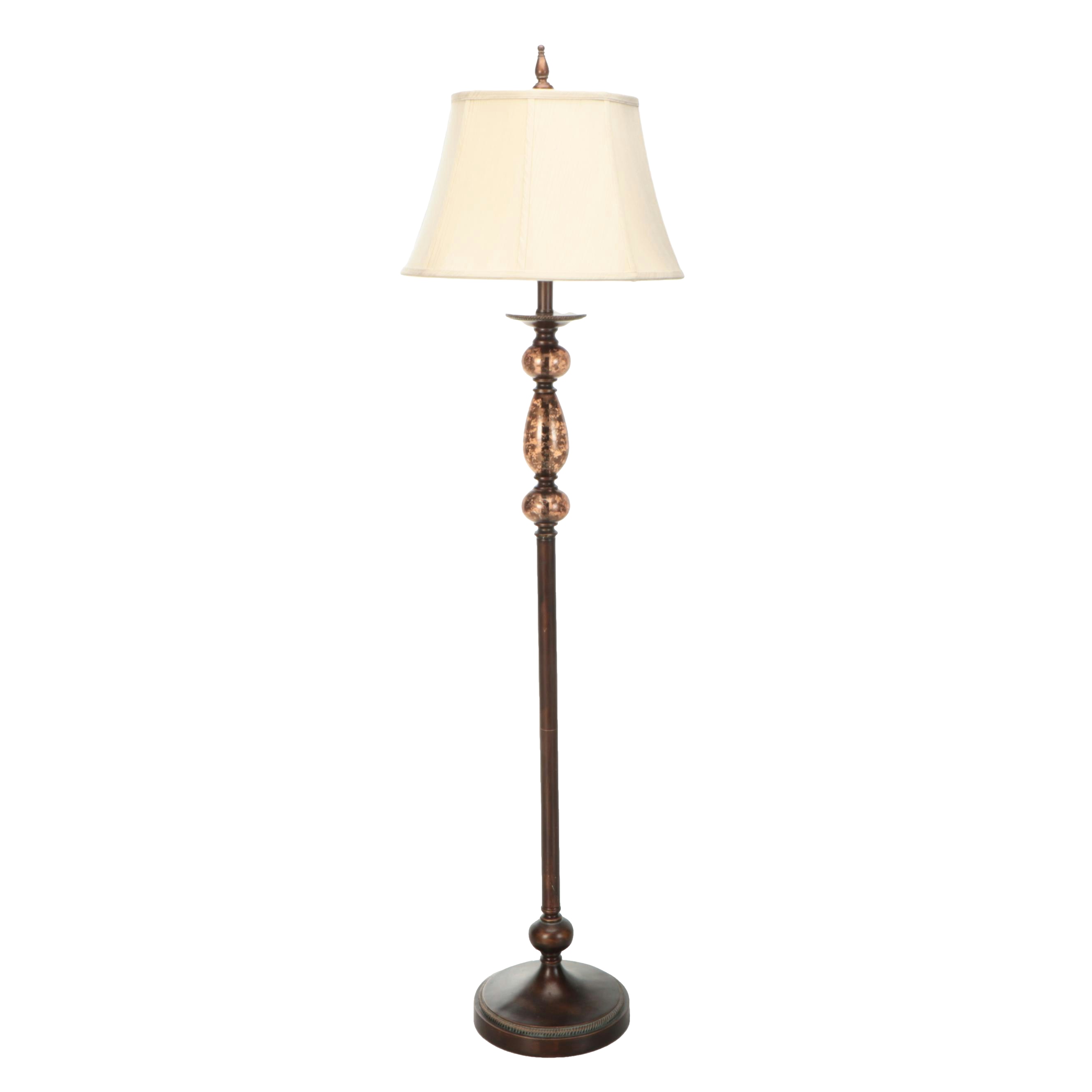 Bronze Patinated and Tortoise Glass Spacer Floor Lamp with Silk Shade