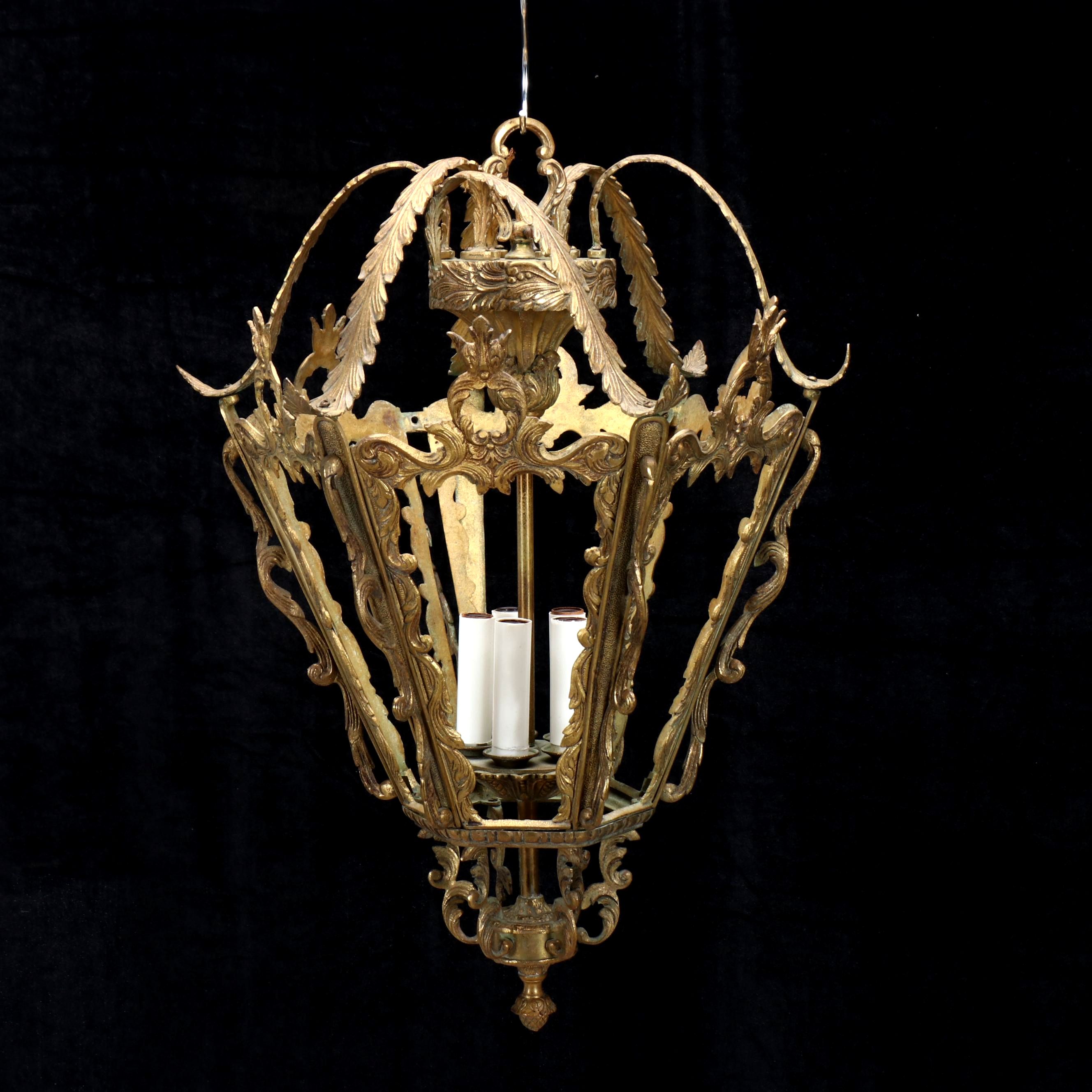 Italian Baroque Gilt Metal Lantern Pendant Light