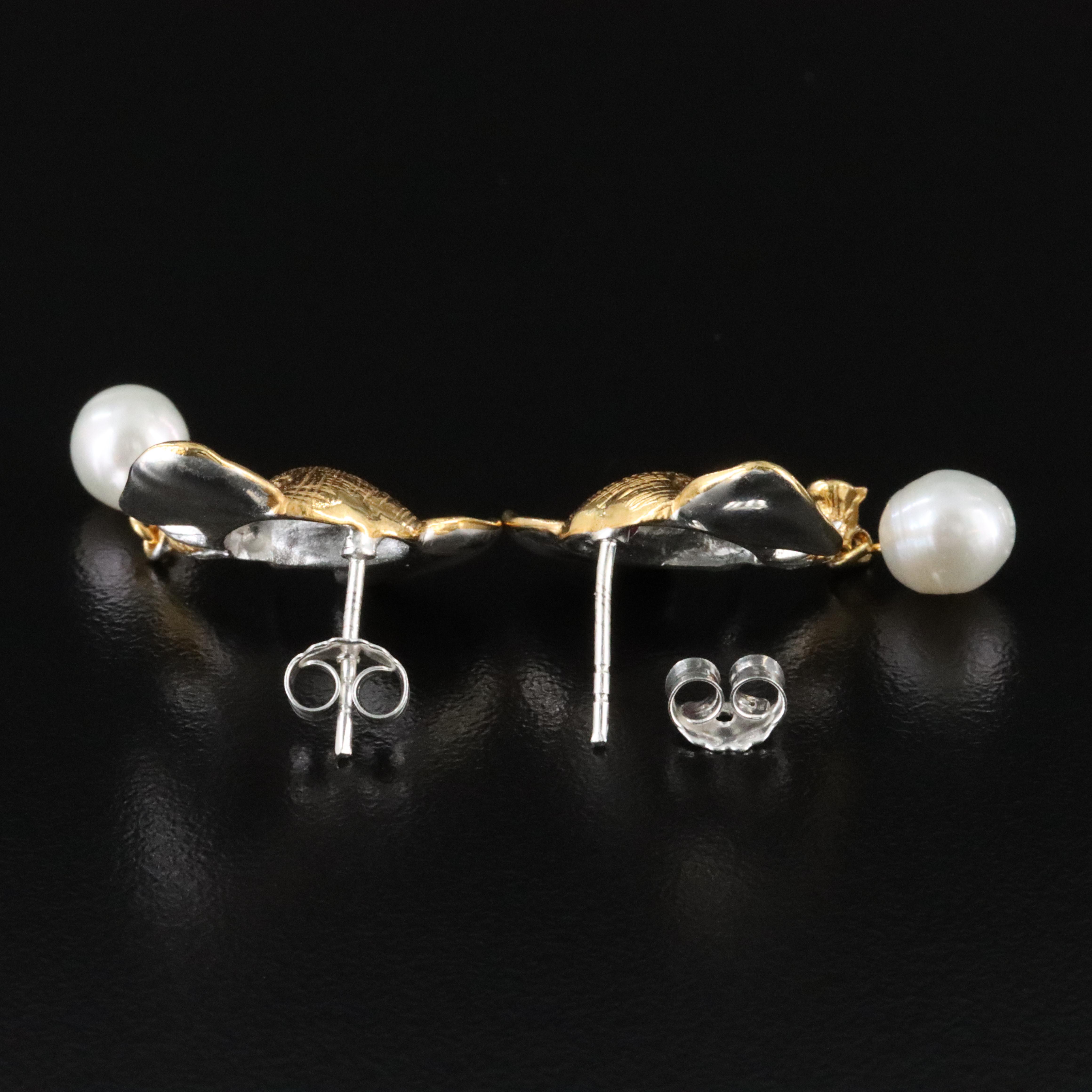 Sterling Pearl and Ruby Elephant Earrings