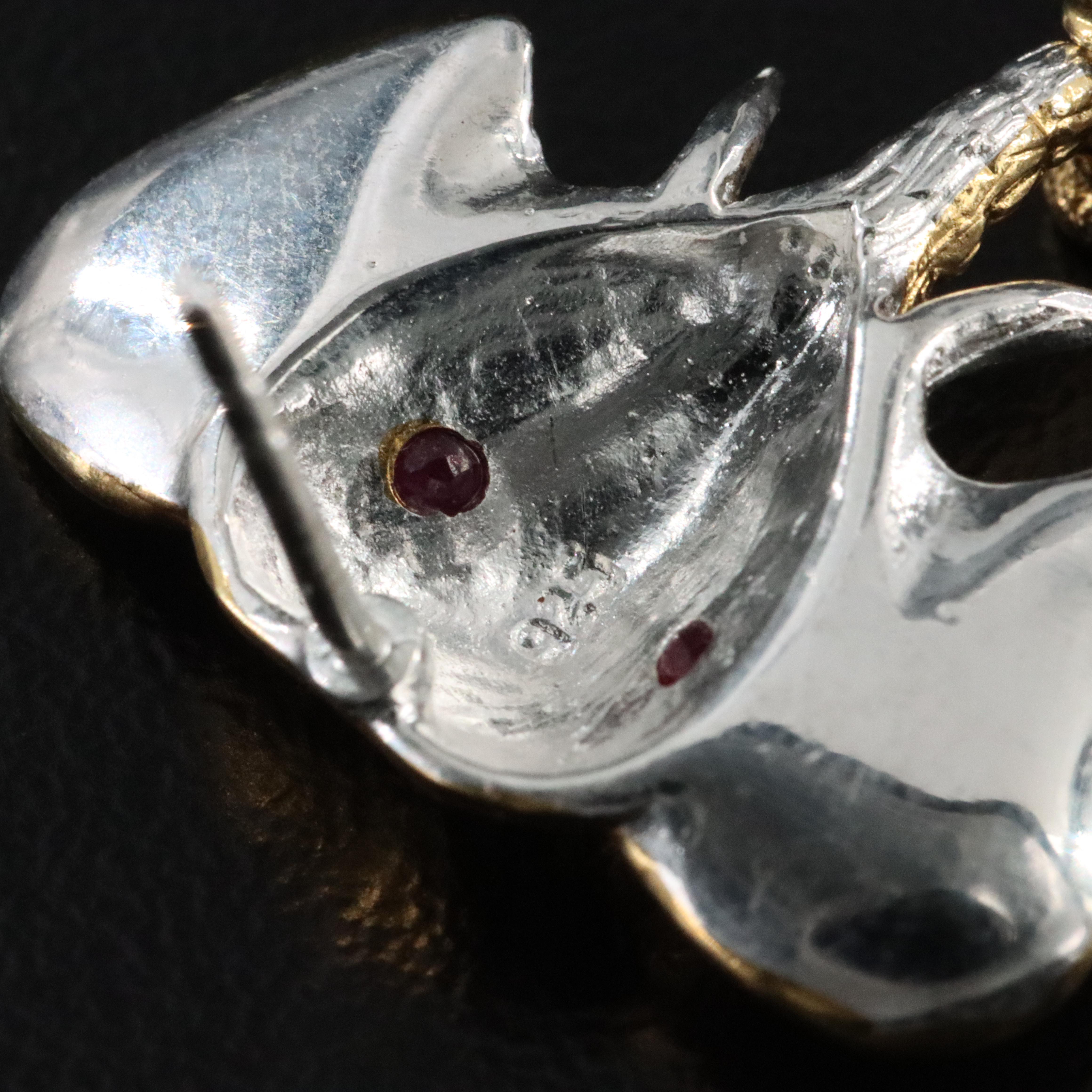 Sterling Pearl and Ruby Elephant Earrings