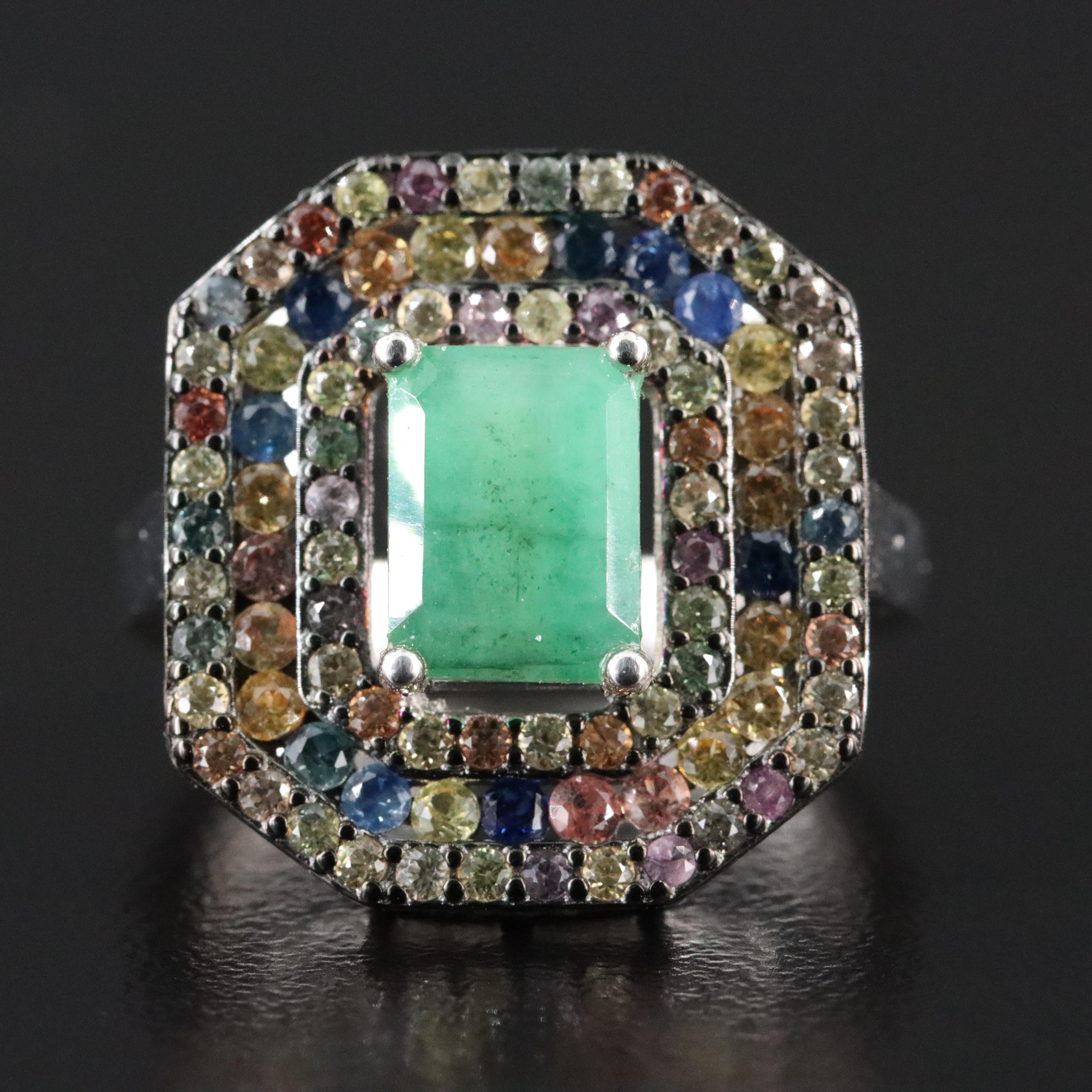 Sterling Emerald and Sapphire Ring