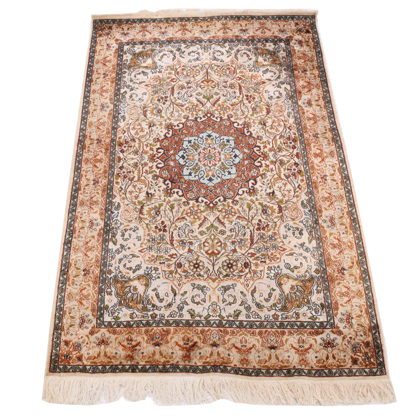 3'10 x 6'9 Hand-Knotted Persian Qom Silk Area Rug