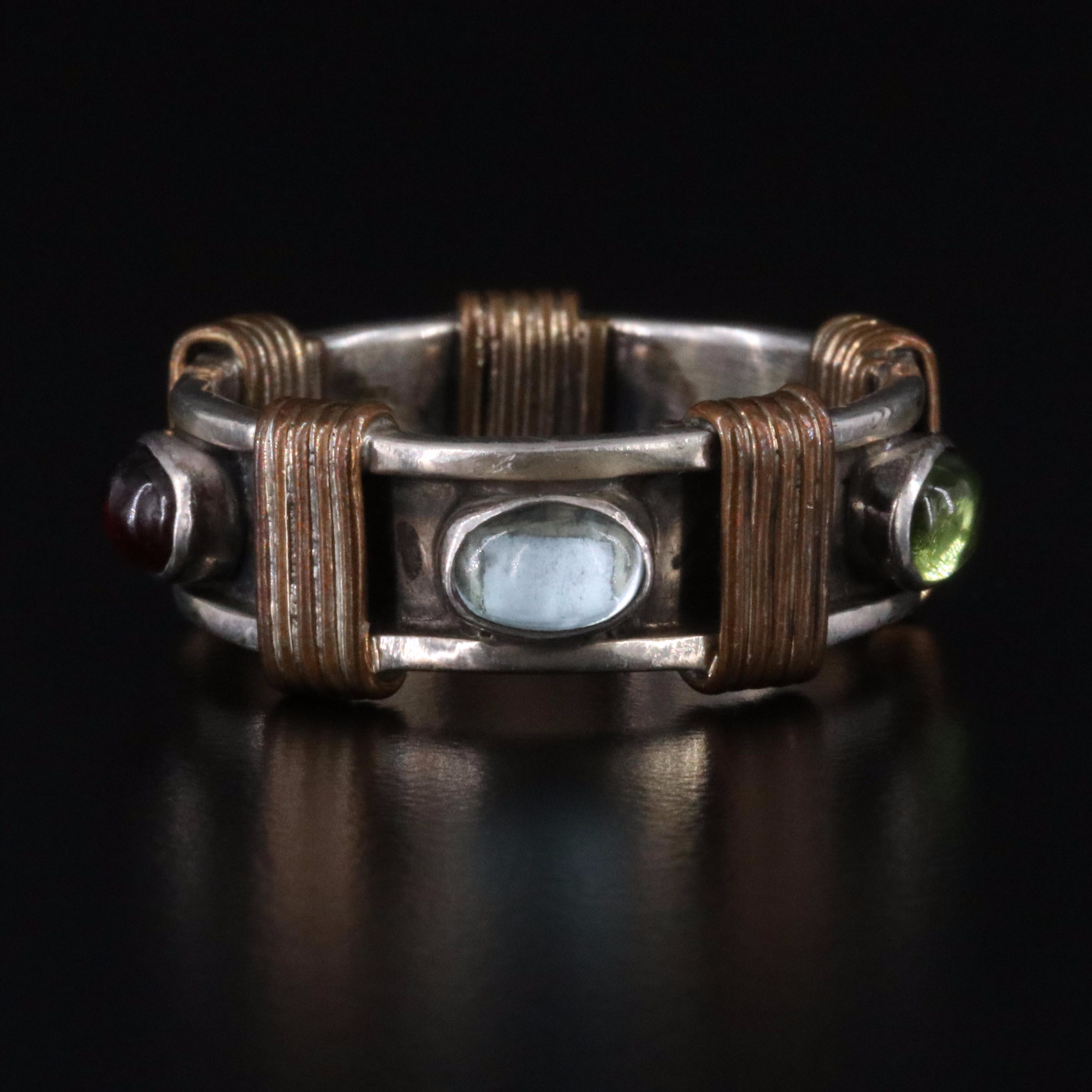 Sterling Gemstone Band with Gold-Tone Accents