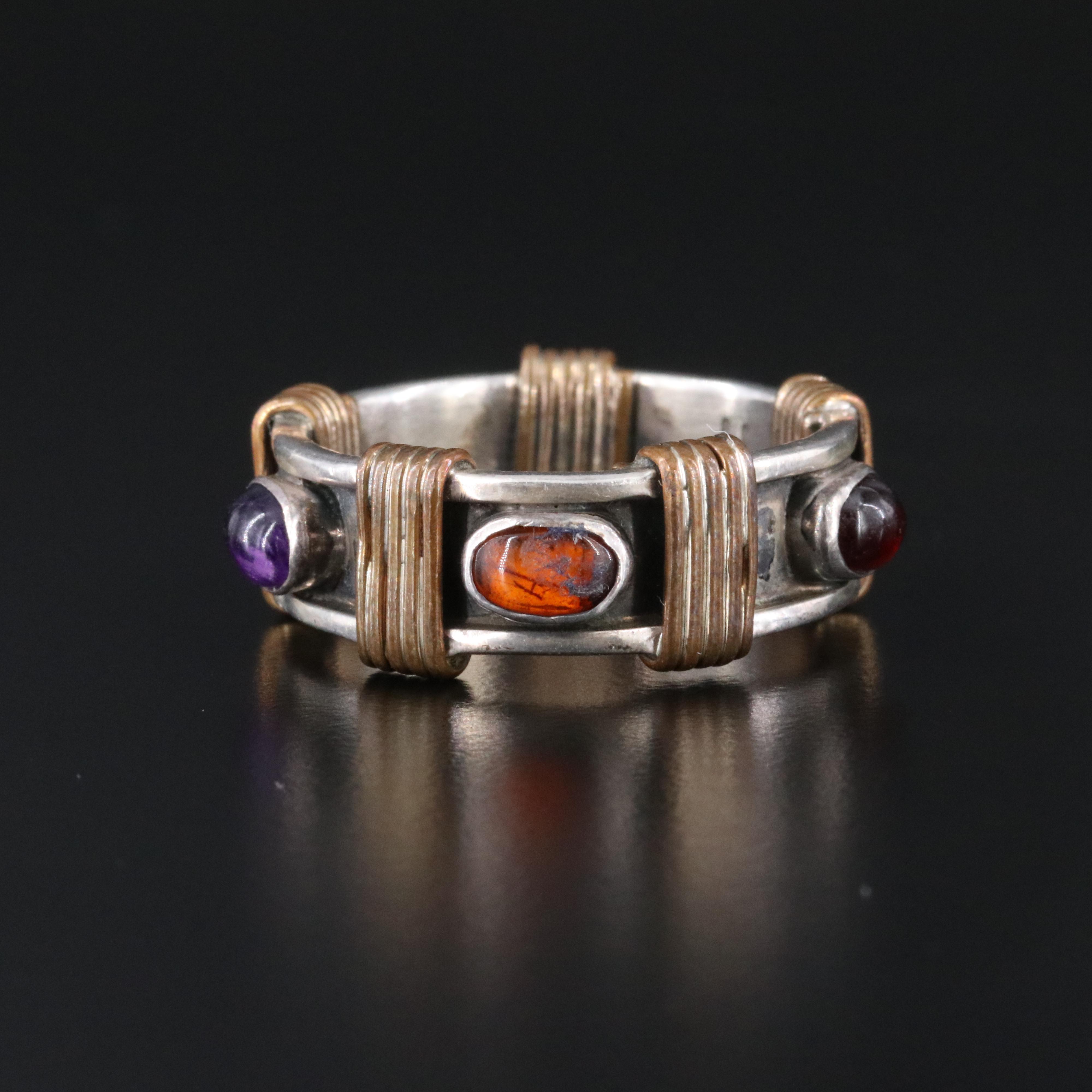 Sterling Gemstone Band with Gold-Tone Accents