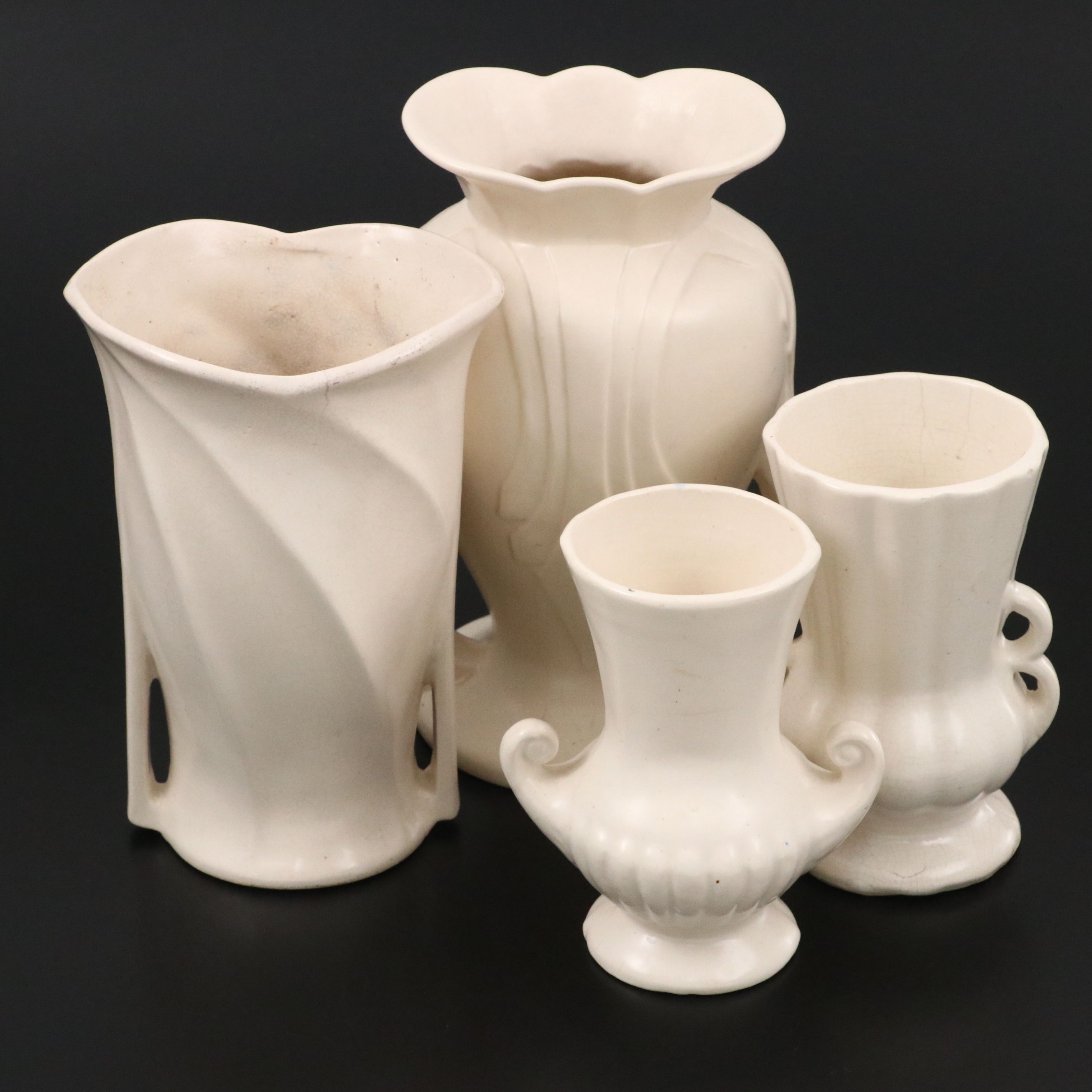 McCoy Pottery White Art Deco Style Double-Handled Vases