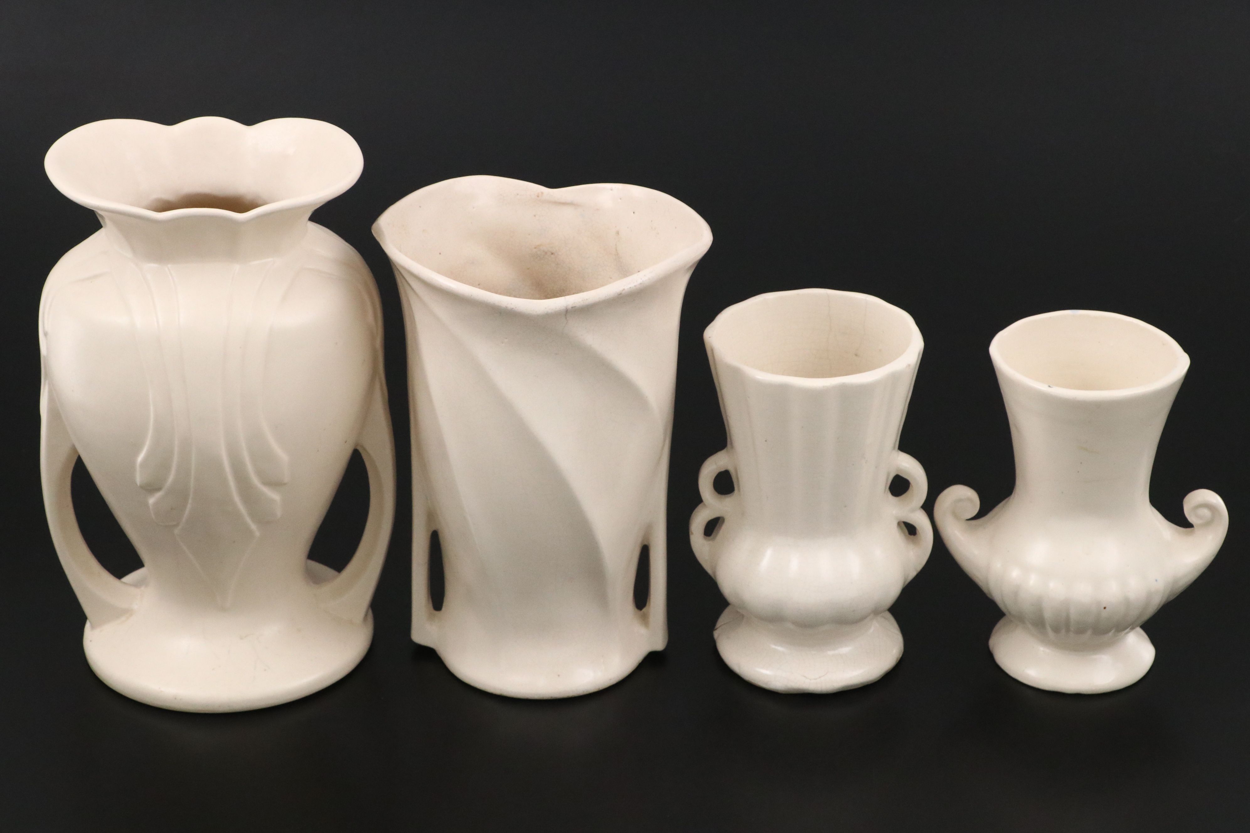 McCoy Pottery White Art Deco Style Double-Handled Vases