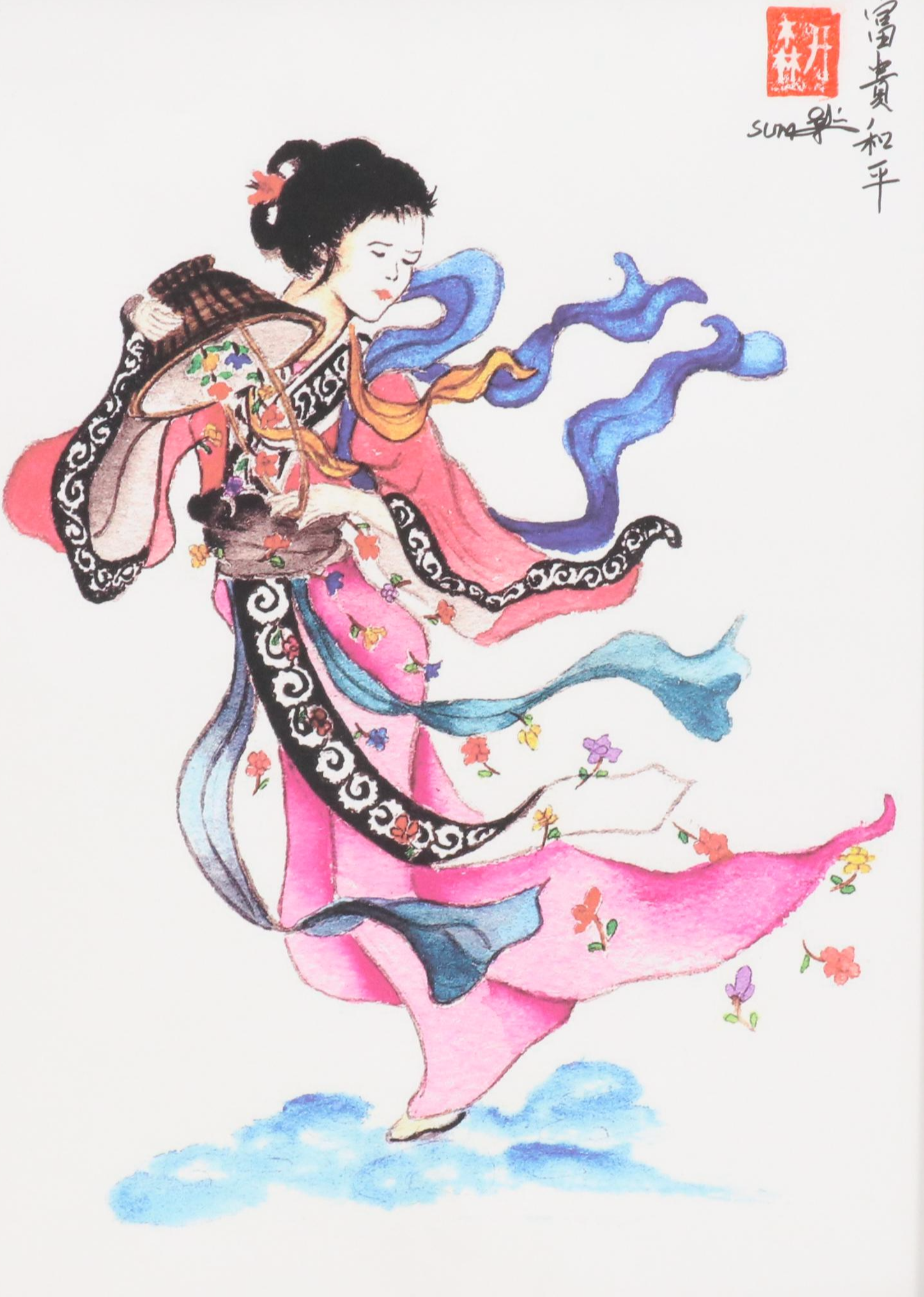 Digital Print of Chinese Taoist Flower Goddess Hua Hsien, 21st Century
