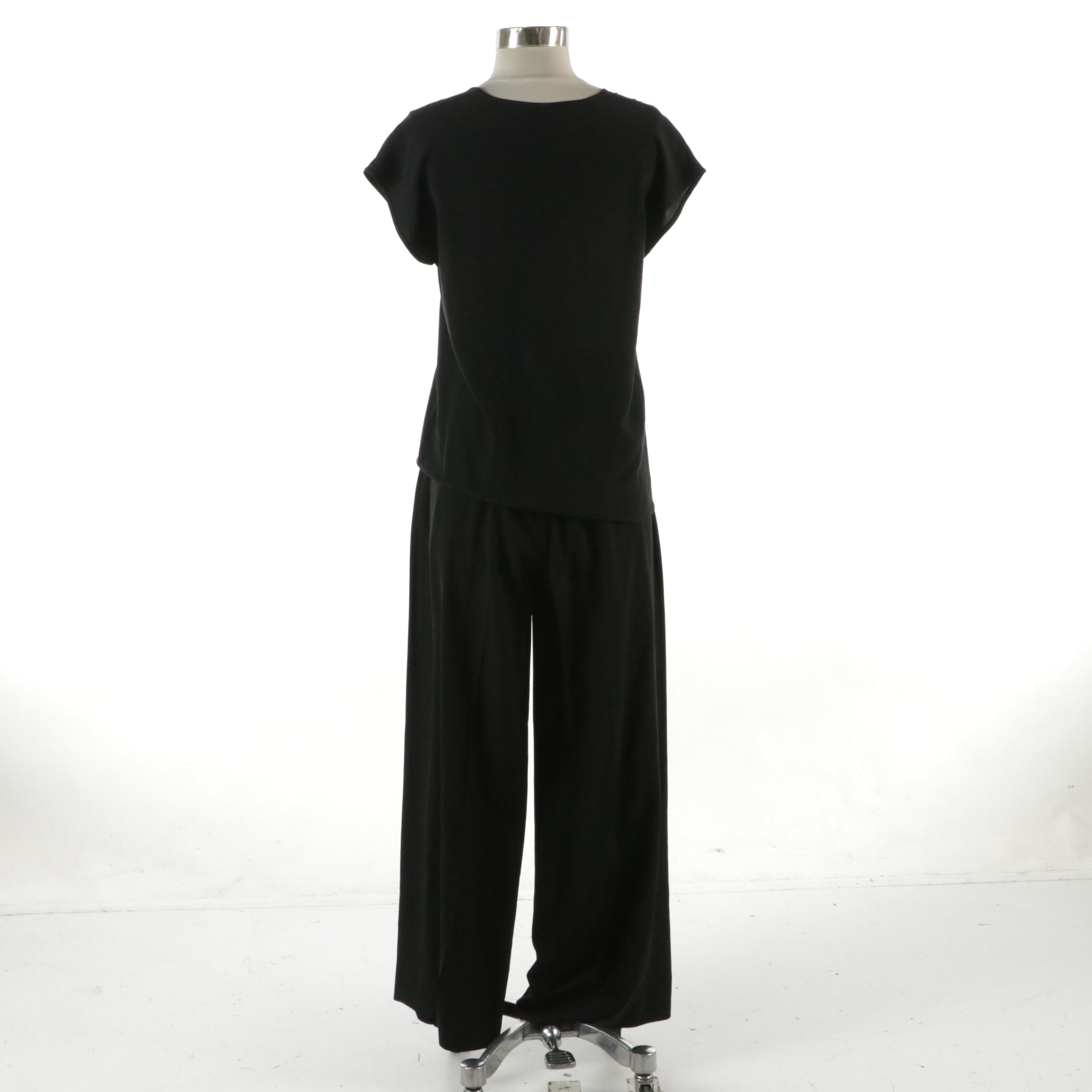 Chanel Creations Black Silk V-Neck Top and Matching Pleated Pants