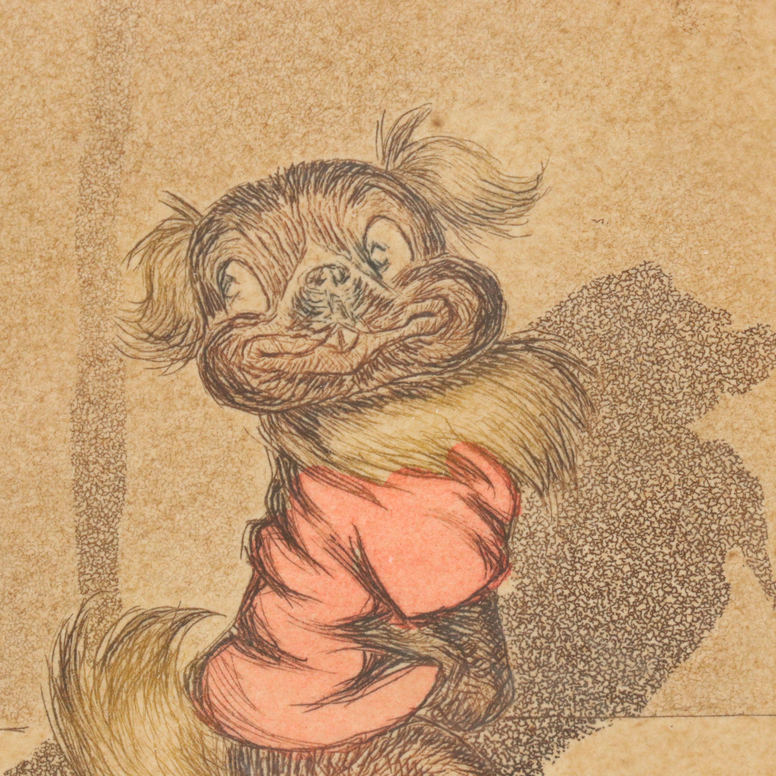 Boris O'Klein Hand-Colored Etching "Chacun Son Tour!" Early 20th Century