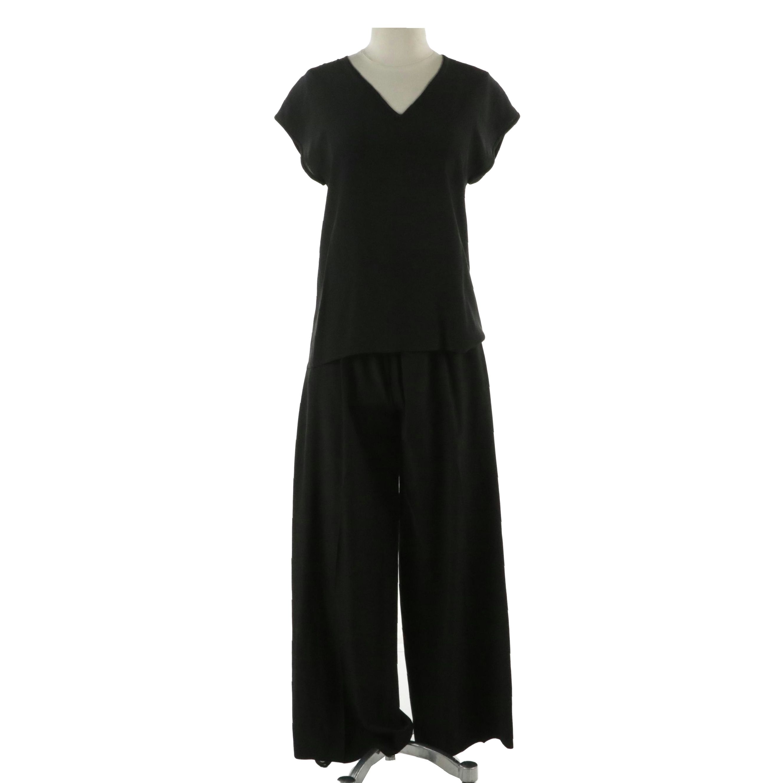 Chanel Creations Black Silk V-Neck Top and Matching Pleated Pants