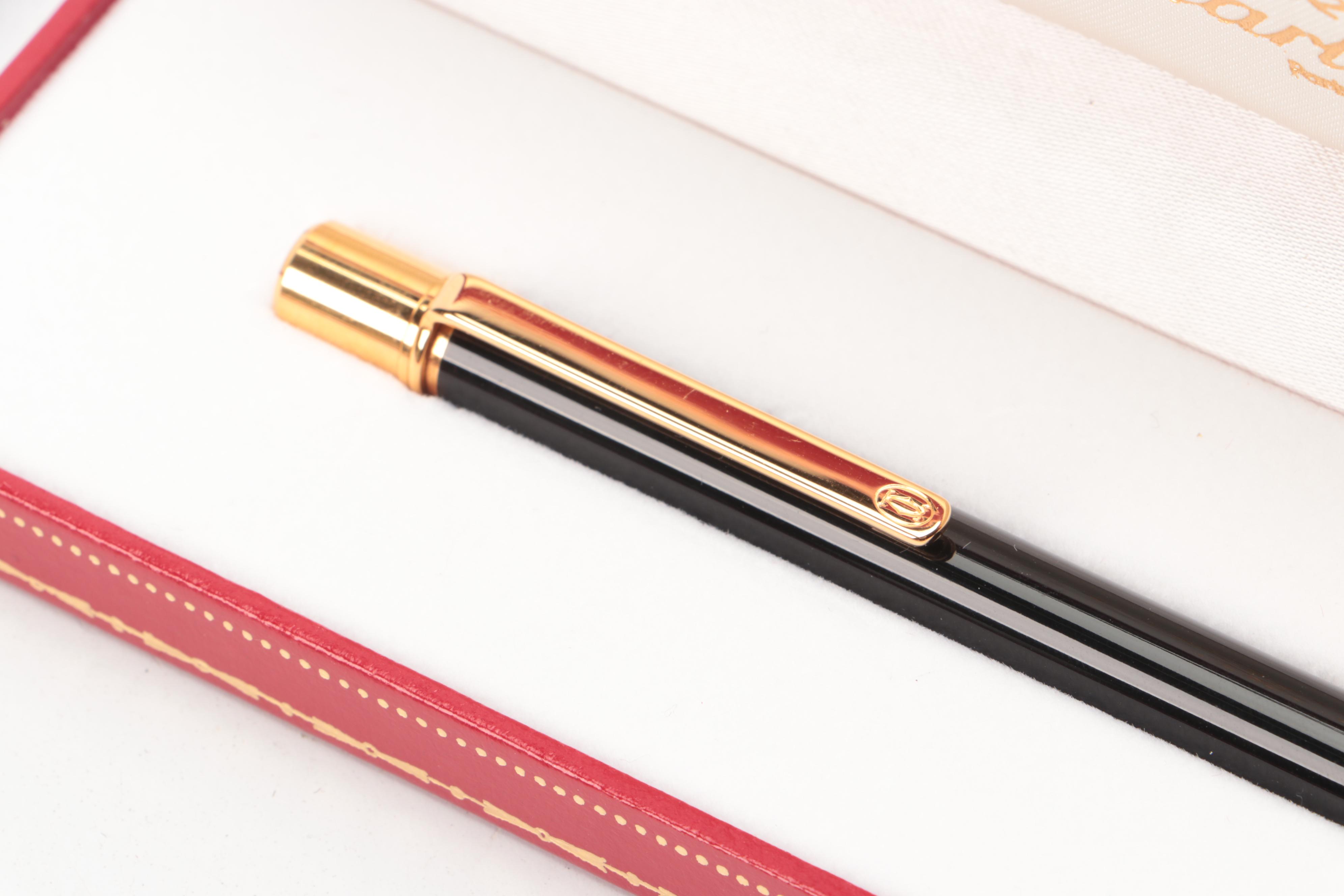 Must de Cartier "Must II" Black Lacquer Ballpoint Pen with Presentation Case