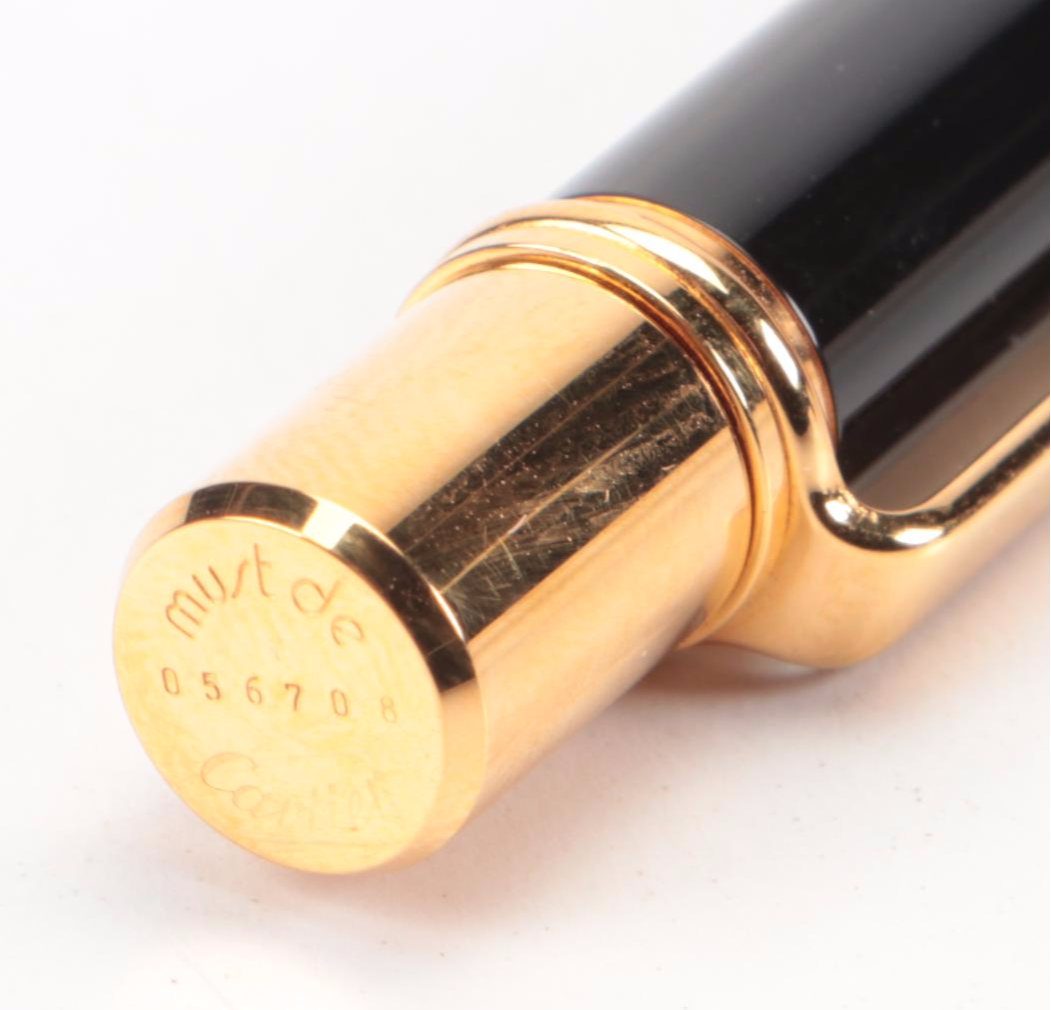 Must de Cartier "Must II" Black Lacquer Ballpoint Pen with Presentation Case