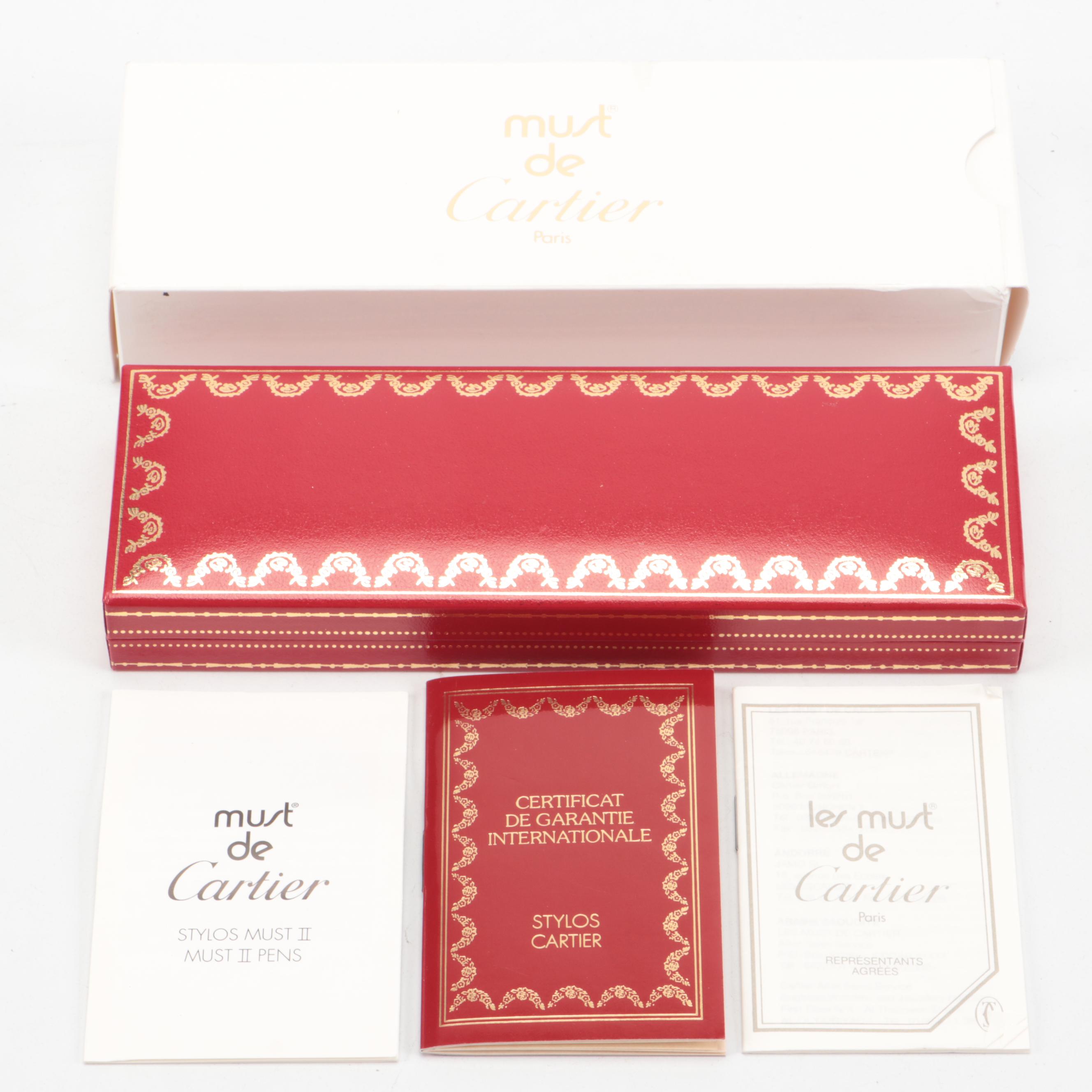 Must de Cartier "Must II" Black Lacquer Ballpoint Pen with Presentation Case