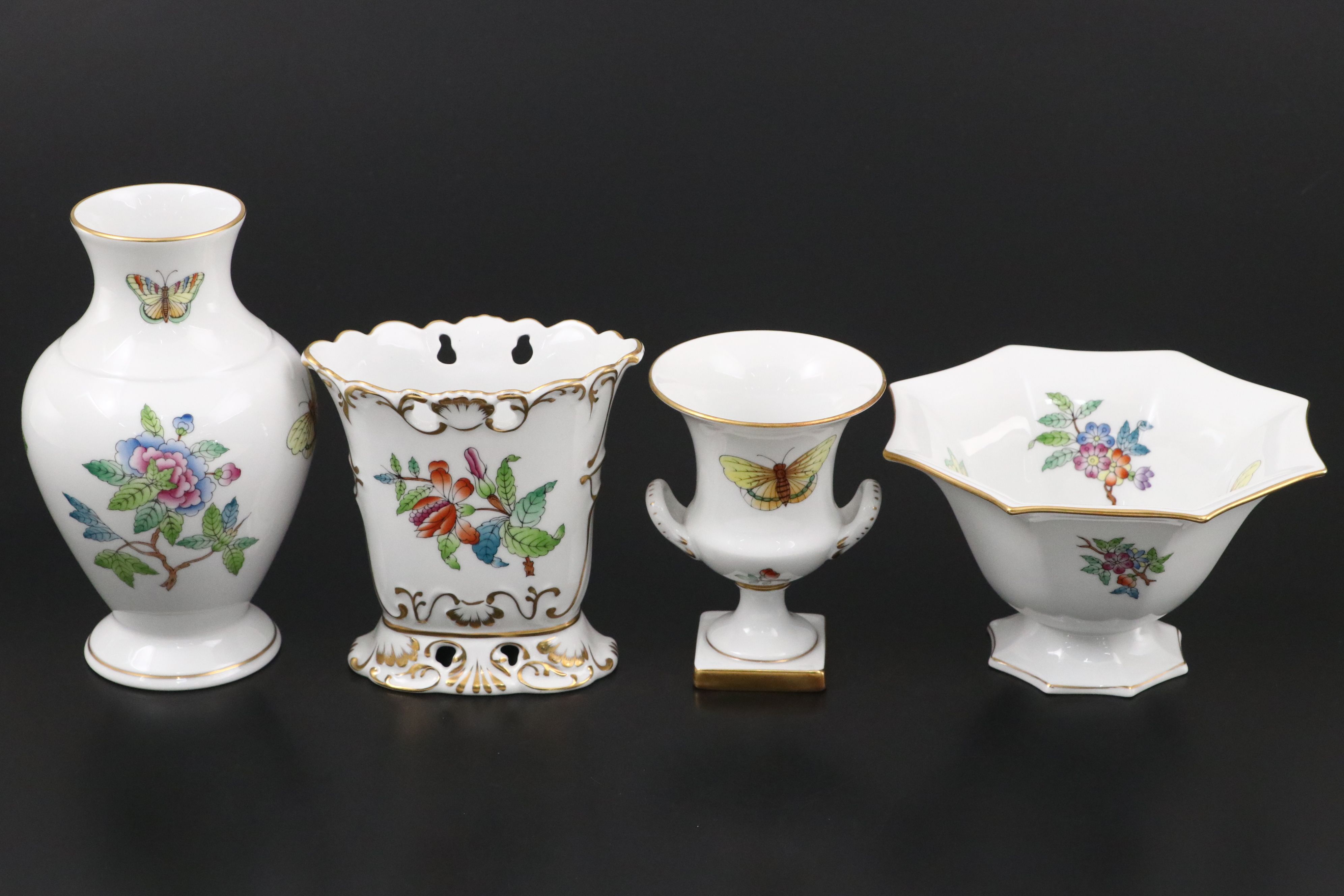 Herend Porcelain "Queen Victoria" Cups and Saucers with Table Accessories
