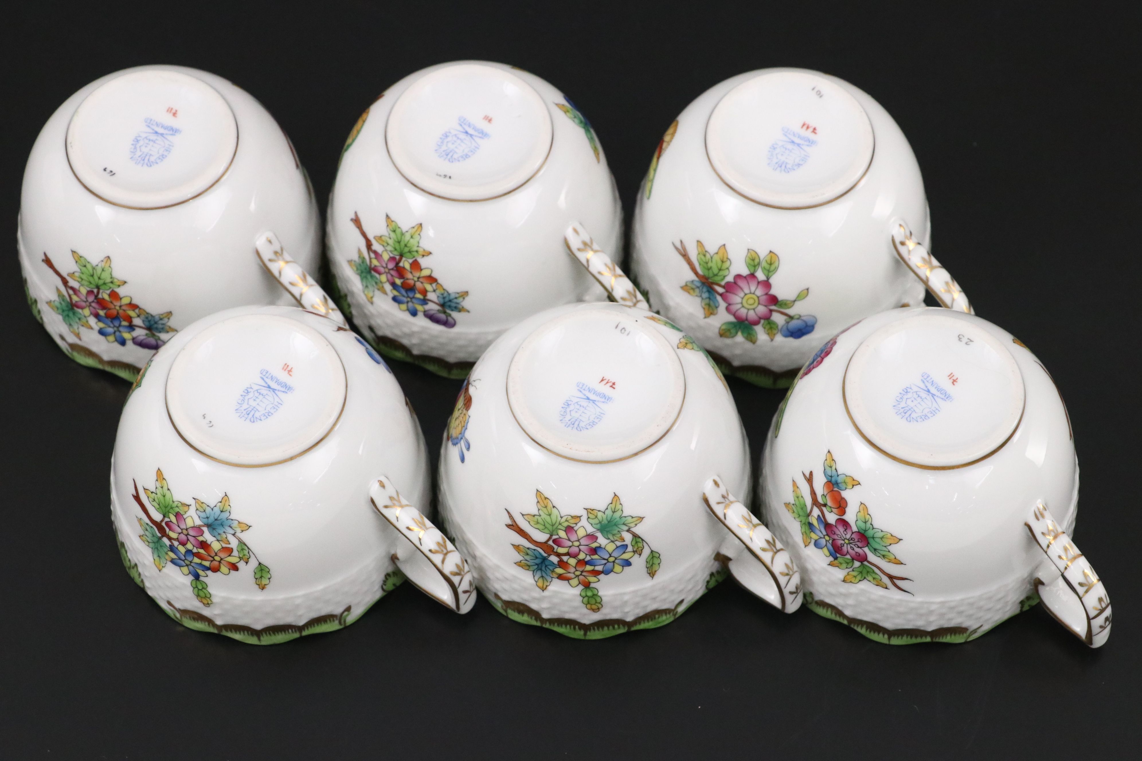 Herend Porcelain "Queen Victoria" Cups and Saucers with Table Accessories