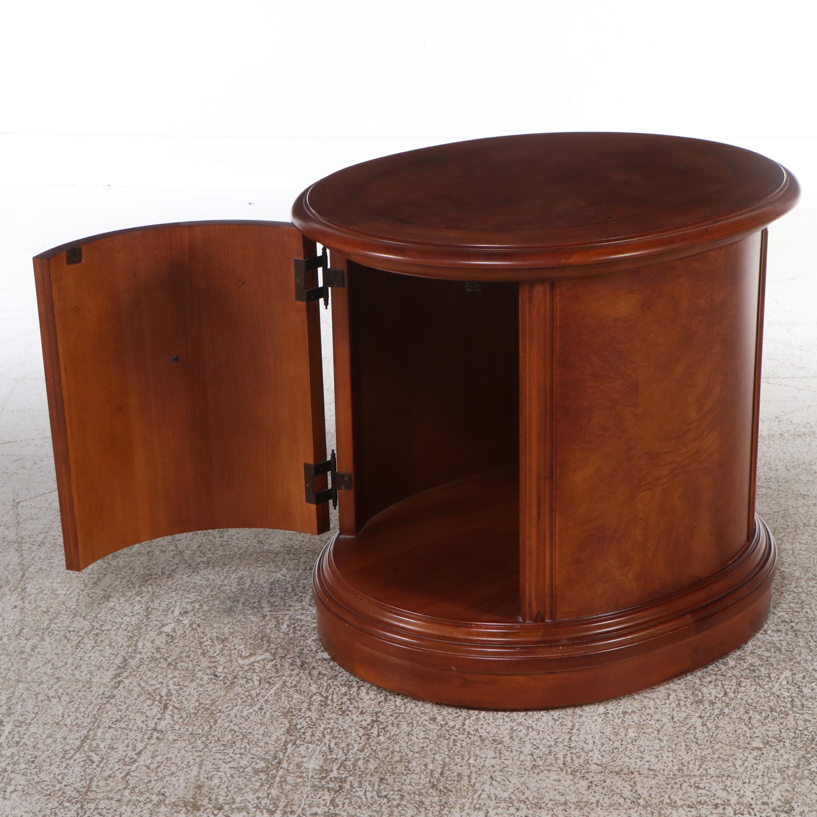 Thomasville Oval Side Table with Storage in Oak and Burl Wood