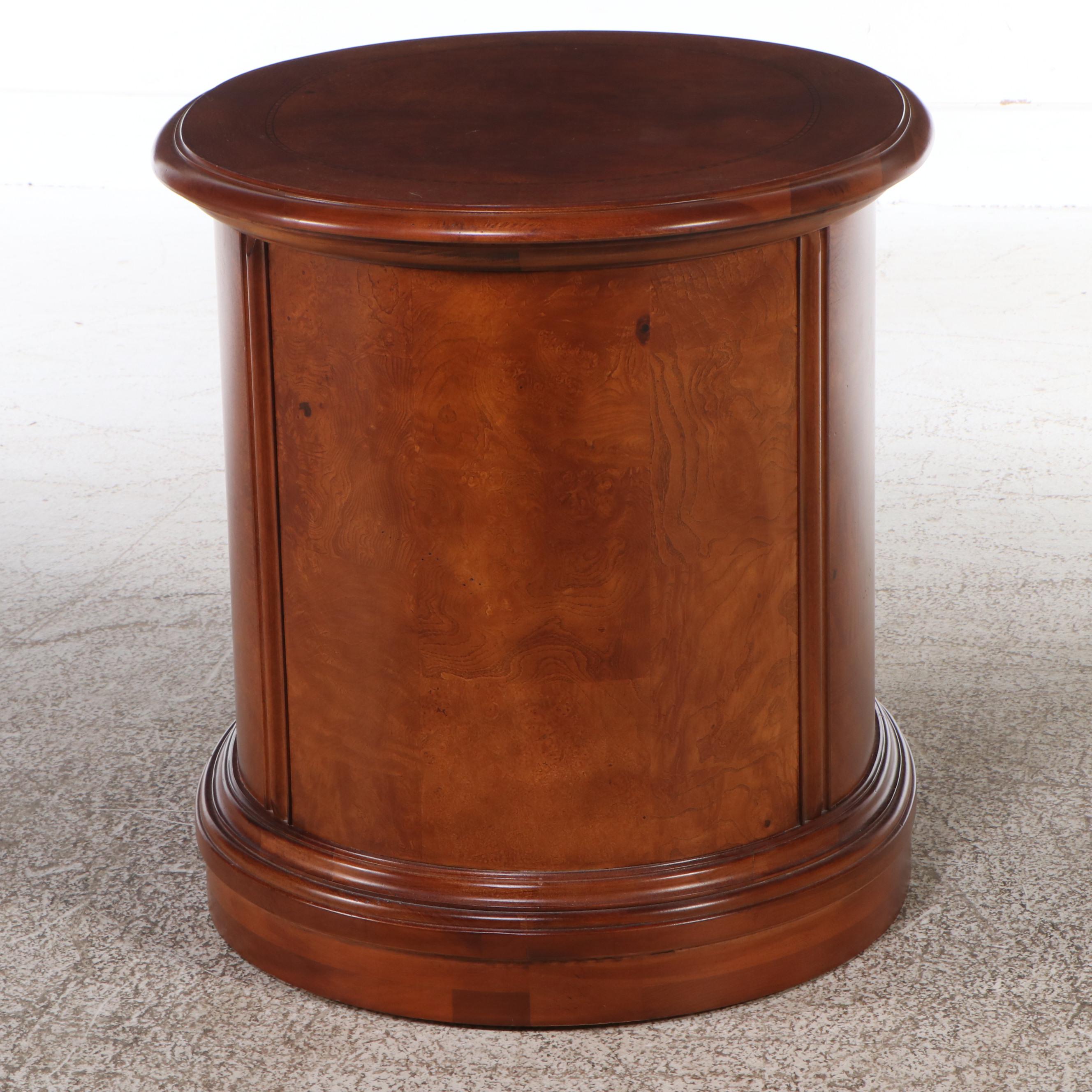 Thomasville Oval Side Table with Storage in Oak and Burl Wood