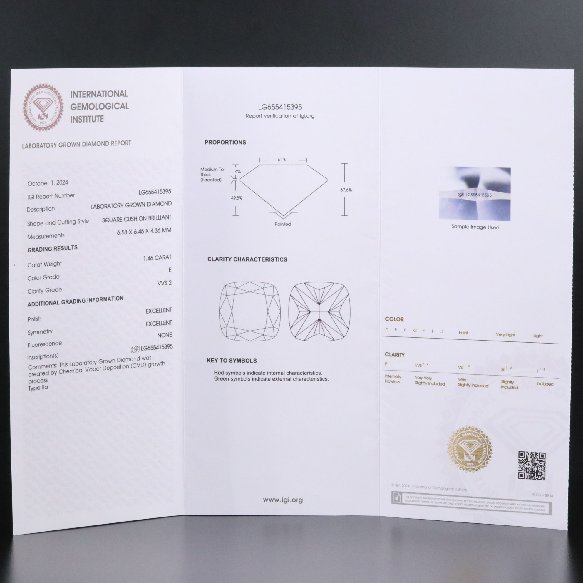 Loose 1.46 CT Lab Grown Diamond with IGI Report