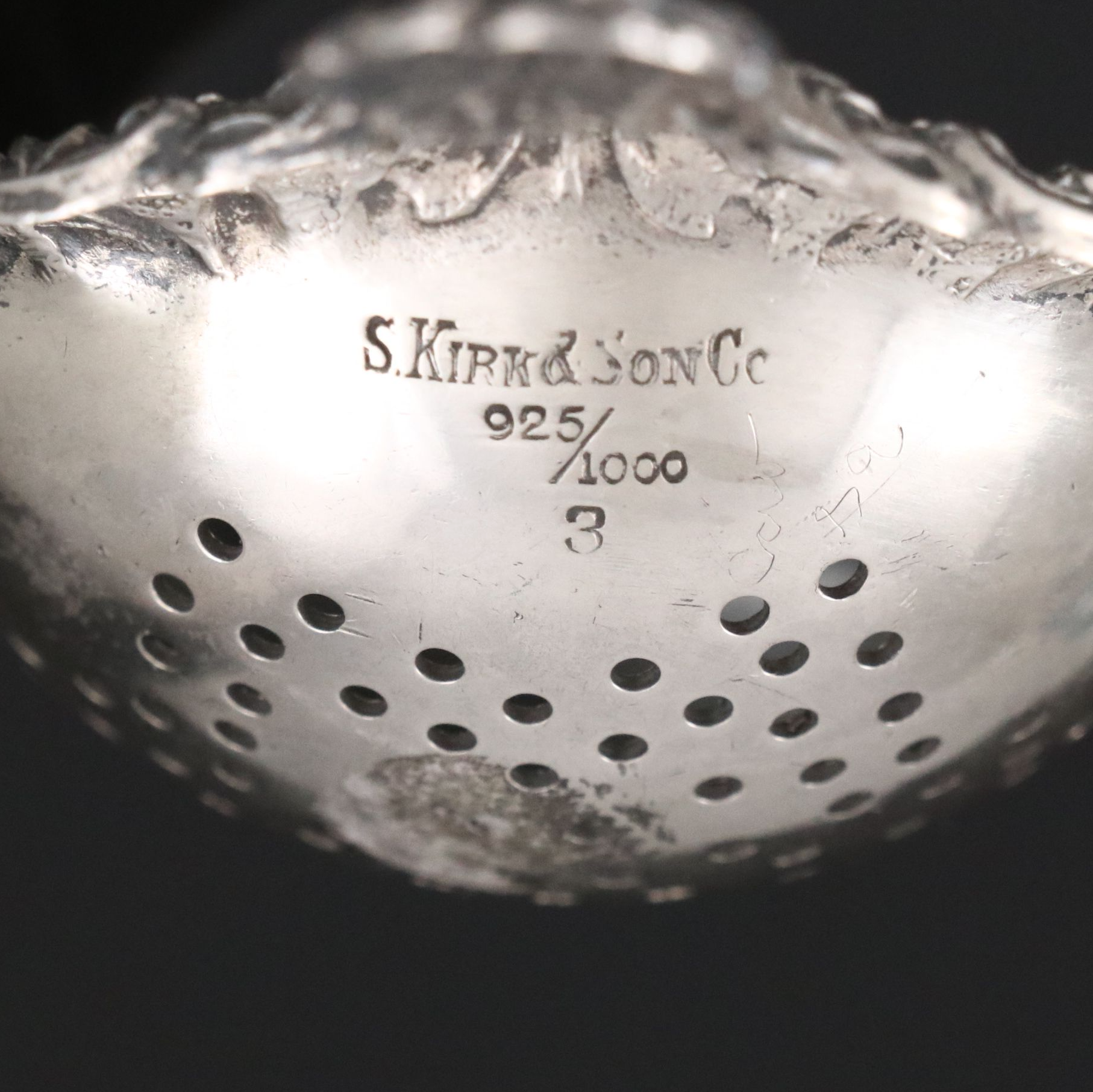 S. Kirk & Son Sterling Silver Over Cup Tea Strainer, 1896-1924