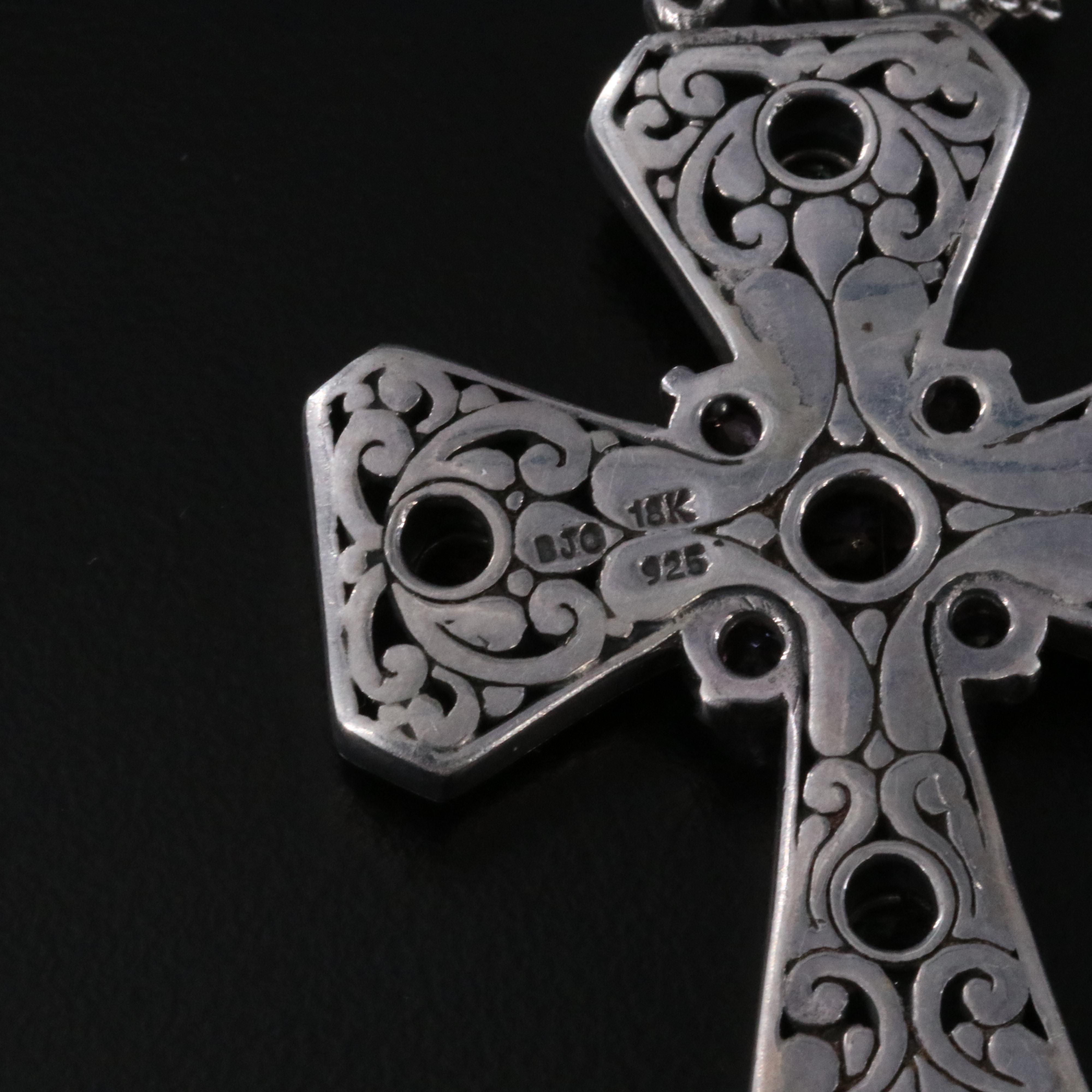 Sterling Pink Sapphire and Tourmaline Cross Necklace