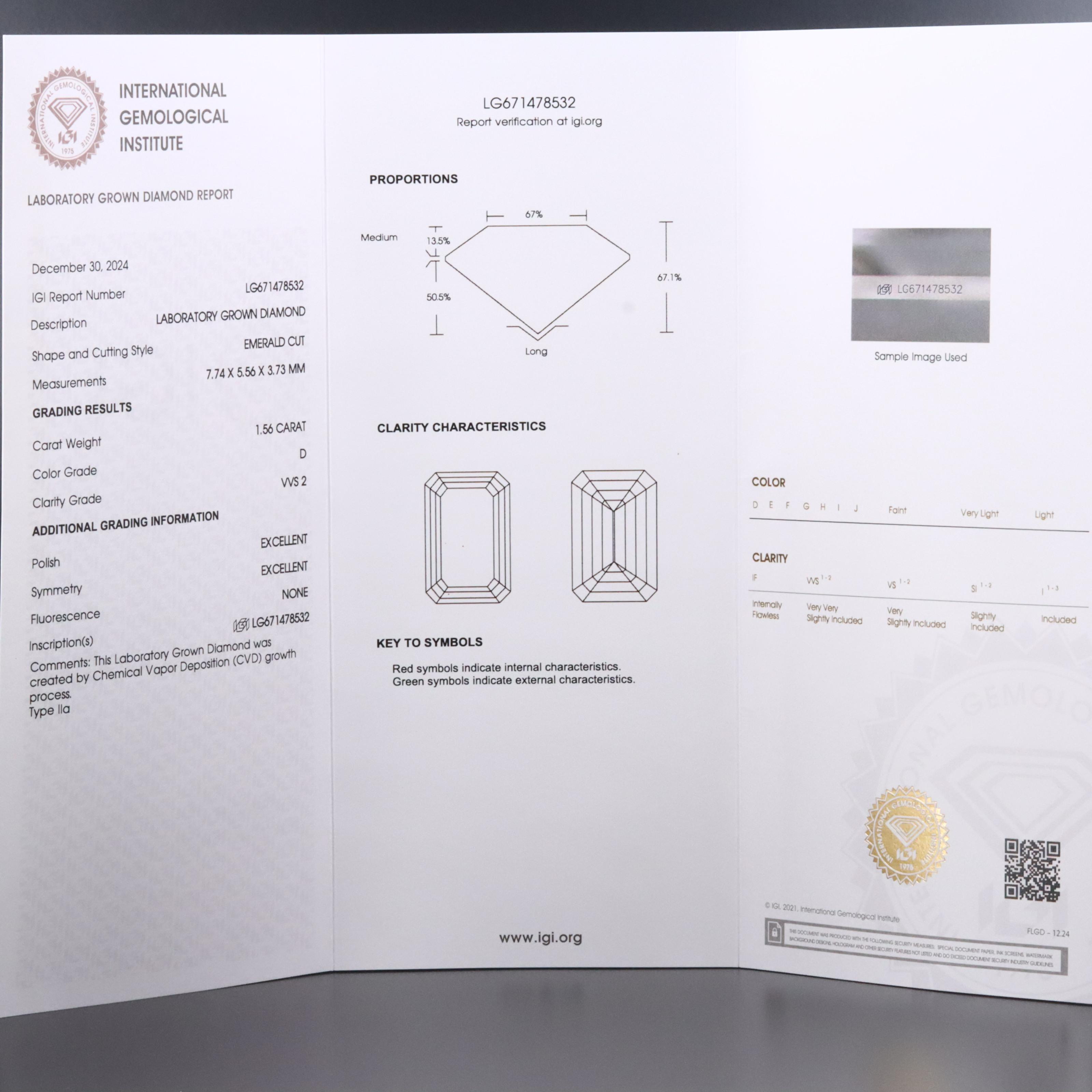 Loose 1.56 CT Lab Grown Diamond with IGI Report