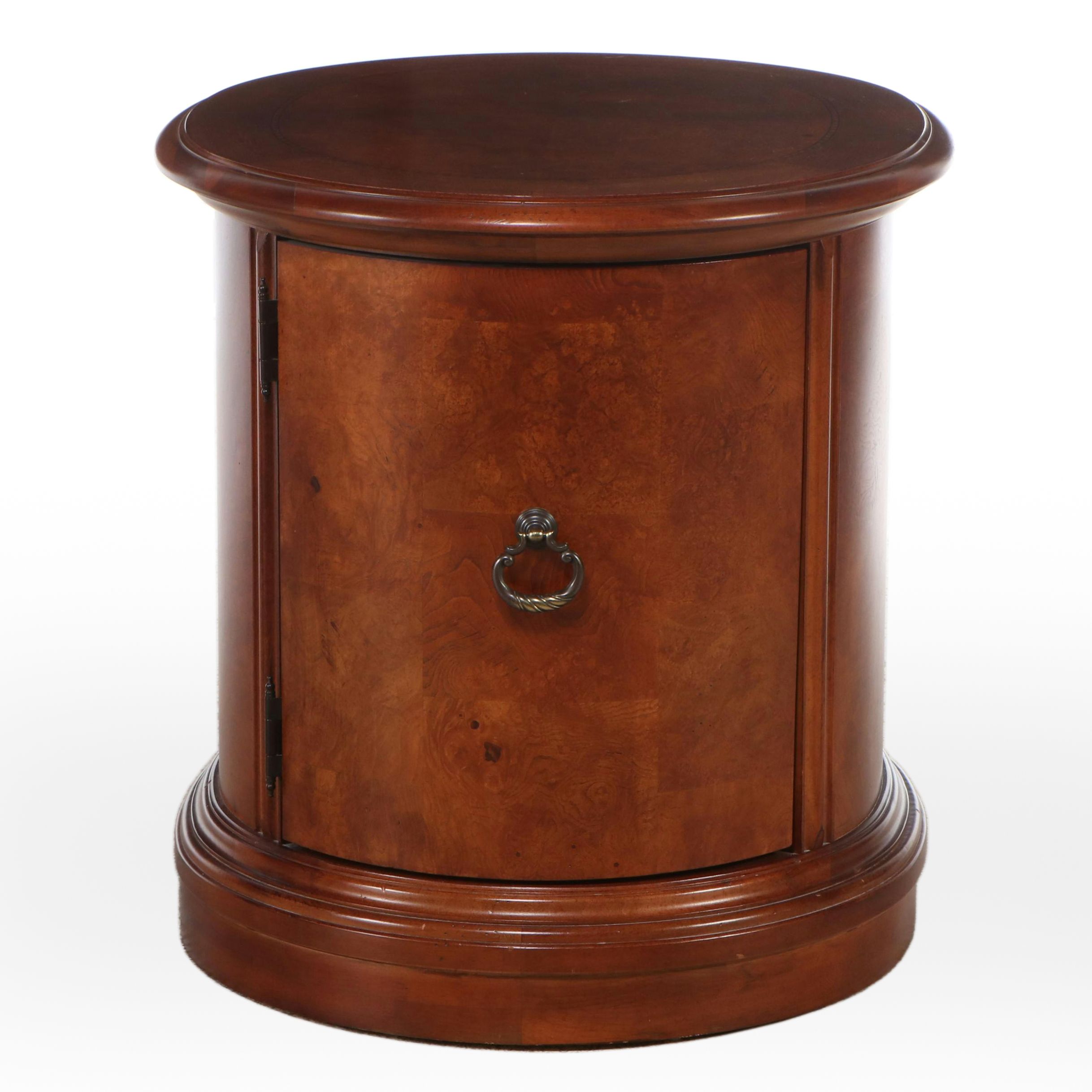 Thomasville Oval Side Table with Storage in Oak and Burl Wood