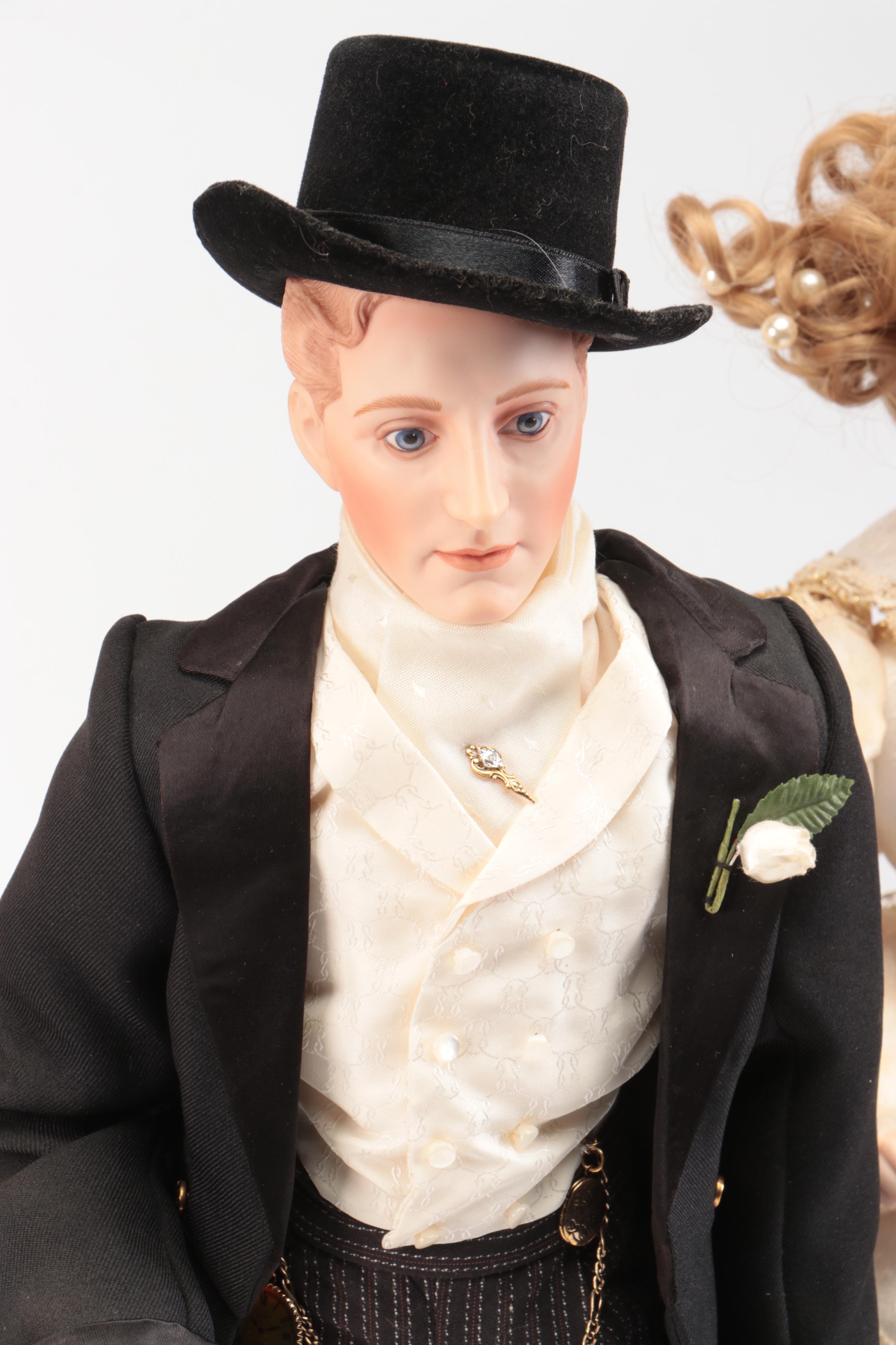Franklin Heirloom "The Gibson Bride and Groom" with Other Dolls, Late 20th C.