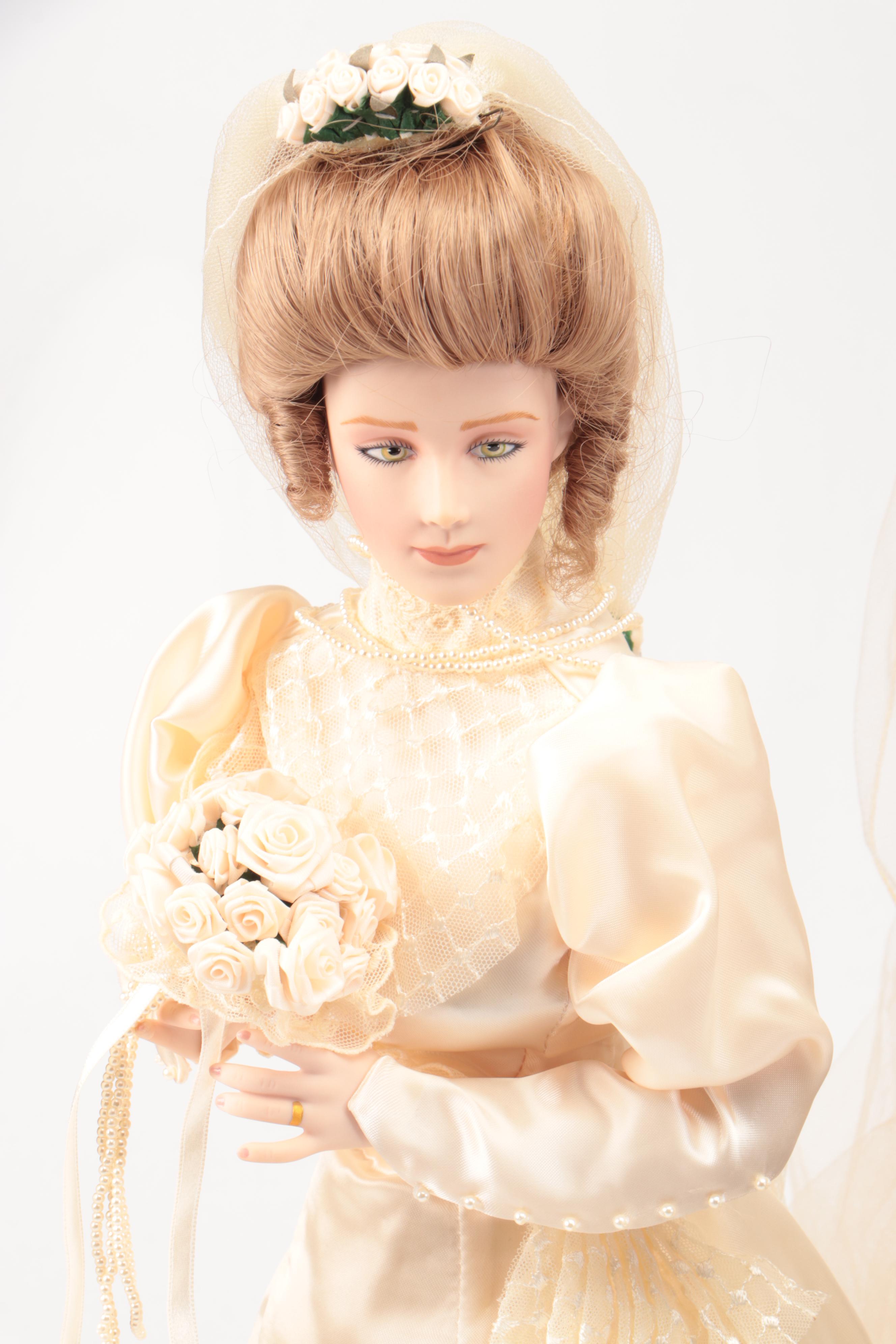 Franklin Heirloom "The Gibson Bride and Groom" with Other Dolls, Late 20th C.