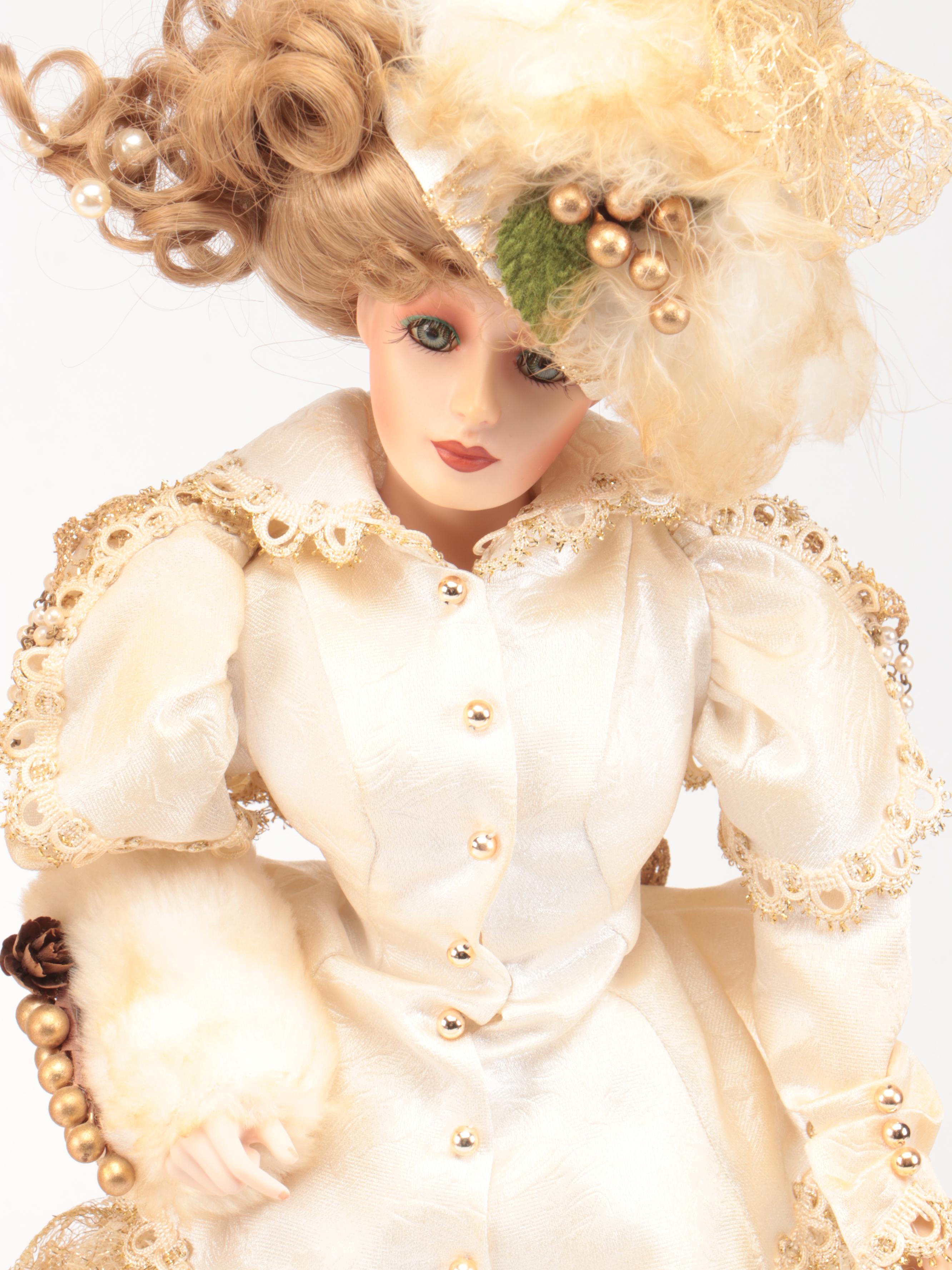 Franklin Heirloom "The Gibson Bride and Groom" with Other Dolls, Late 20th C.