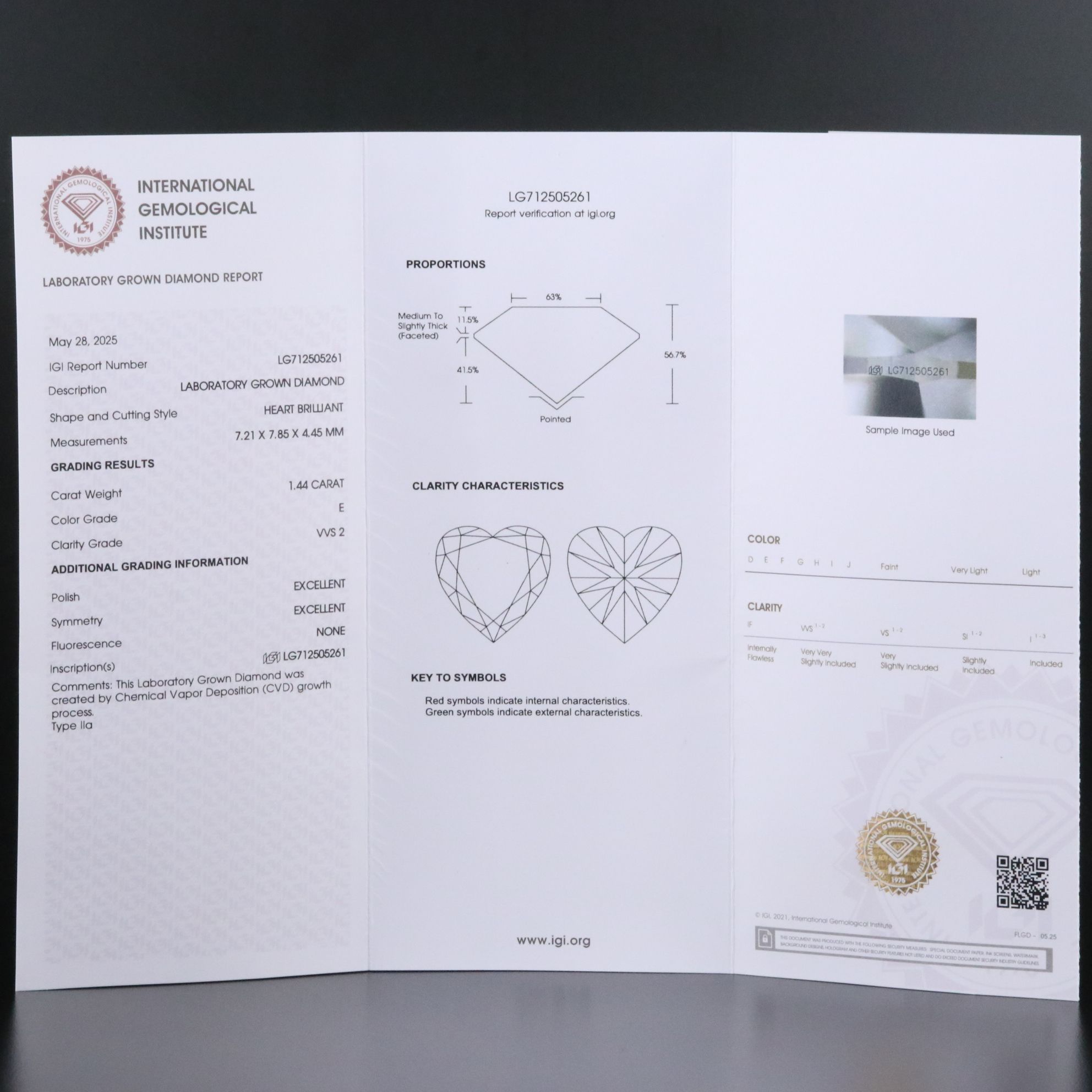 Loose 1.44 CT Lab Grown Diamond with IGI Report