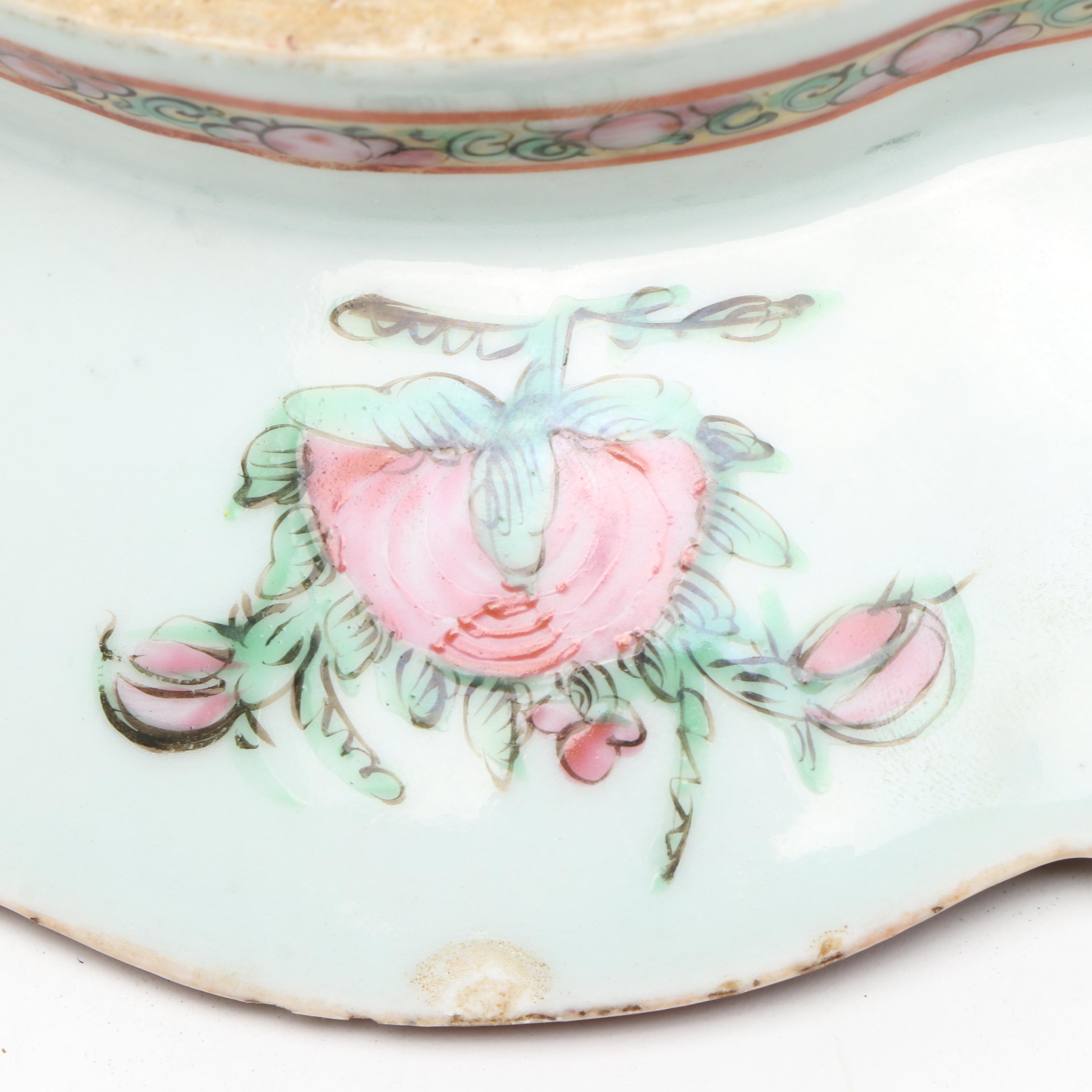 Chinese Porcelain Rose Medallion Lobed Tazza with Famille Rose Plate and Planter