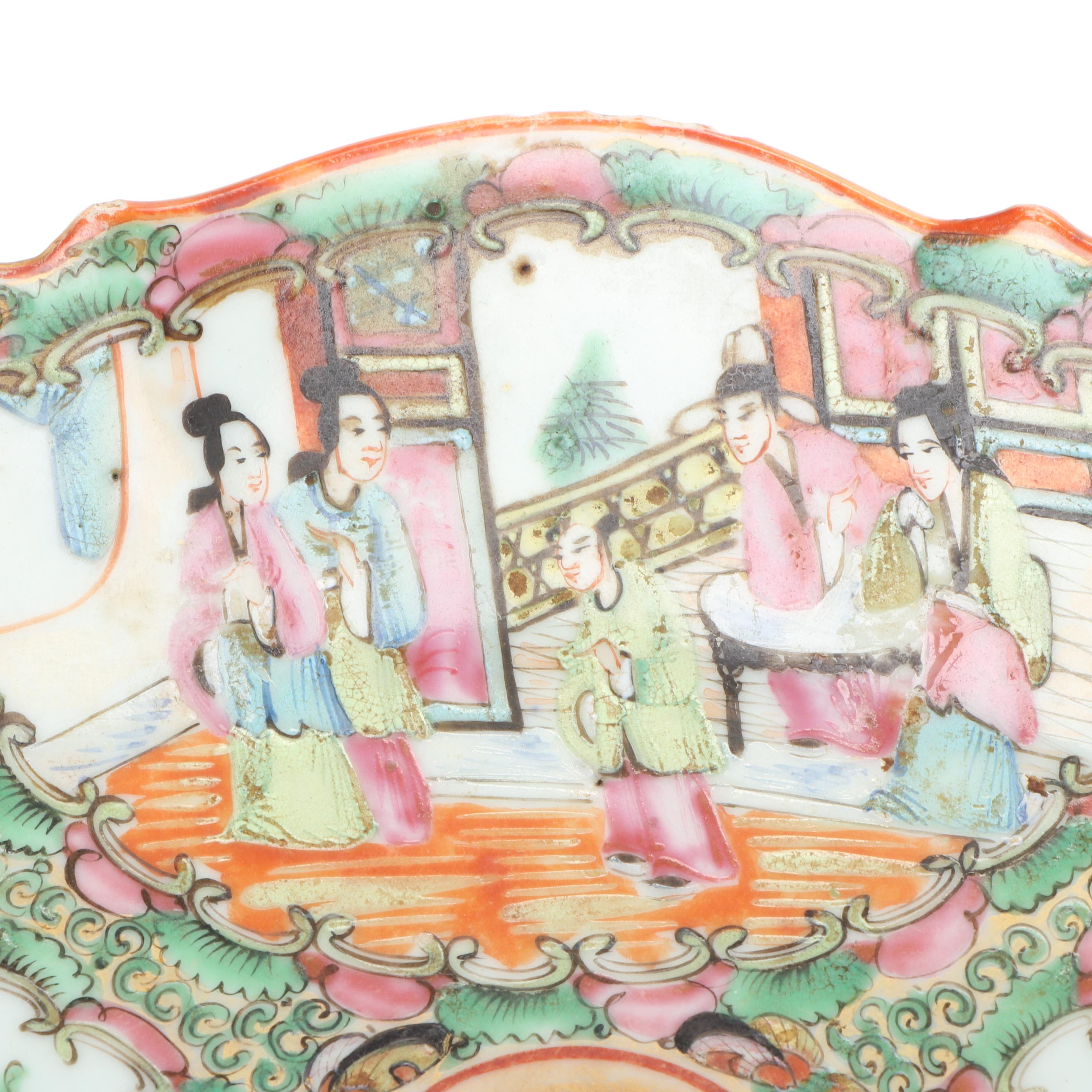 Chinese Porcelain Rose Medallion Lobed Tazza with Famille Rose Plate and Planter