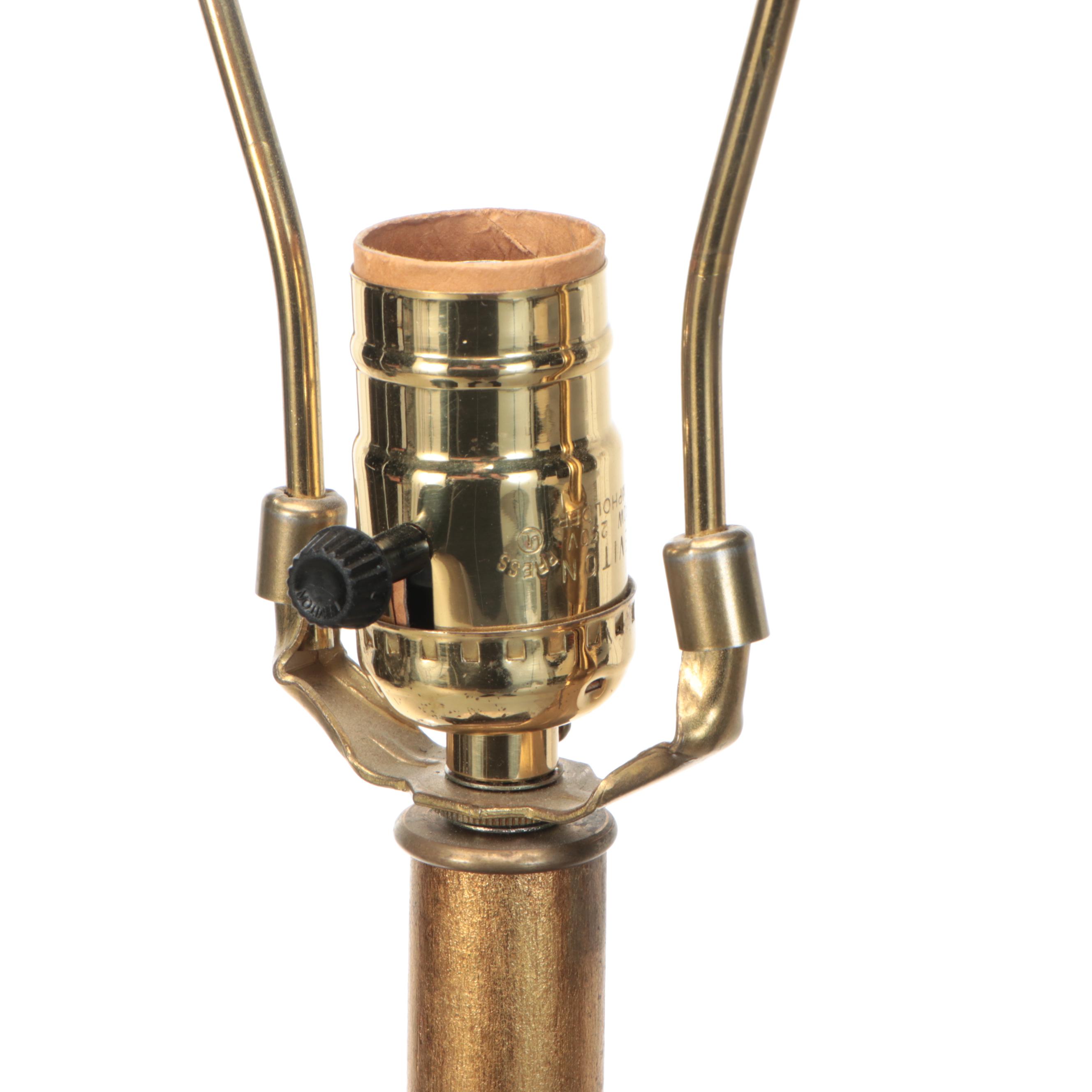 Patinated Gold Spiral Floor Lamp with Stone Table and Silk Shade, Vintage