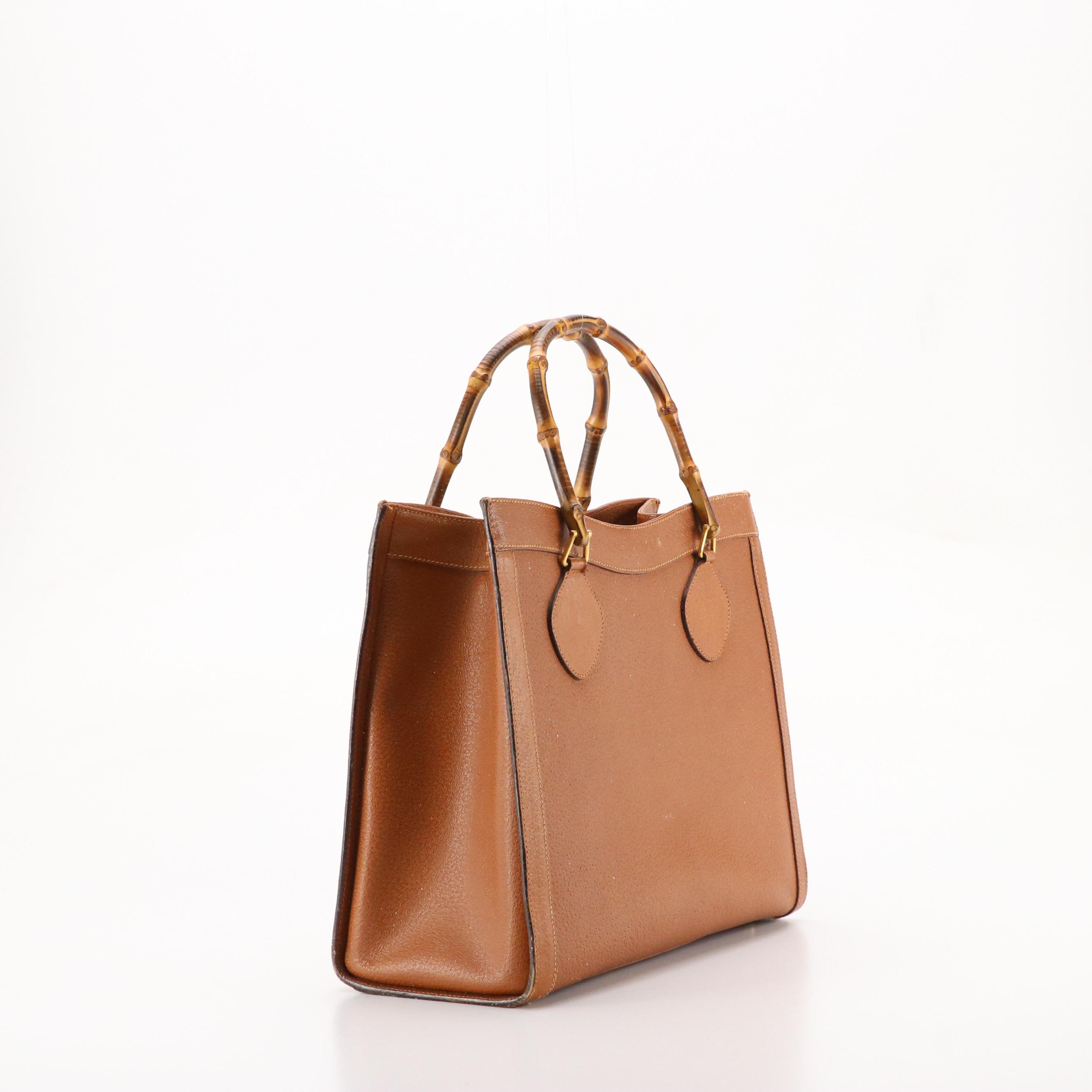 Gucci Large Diana Bamboo Handle Tote in Caramel Brown Cinghiale Leather