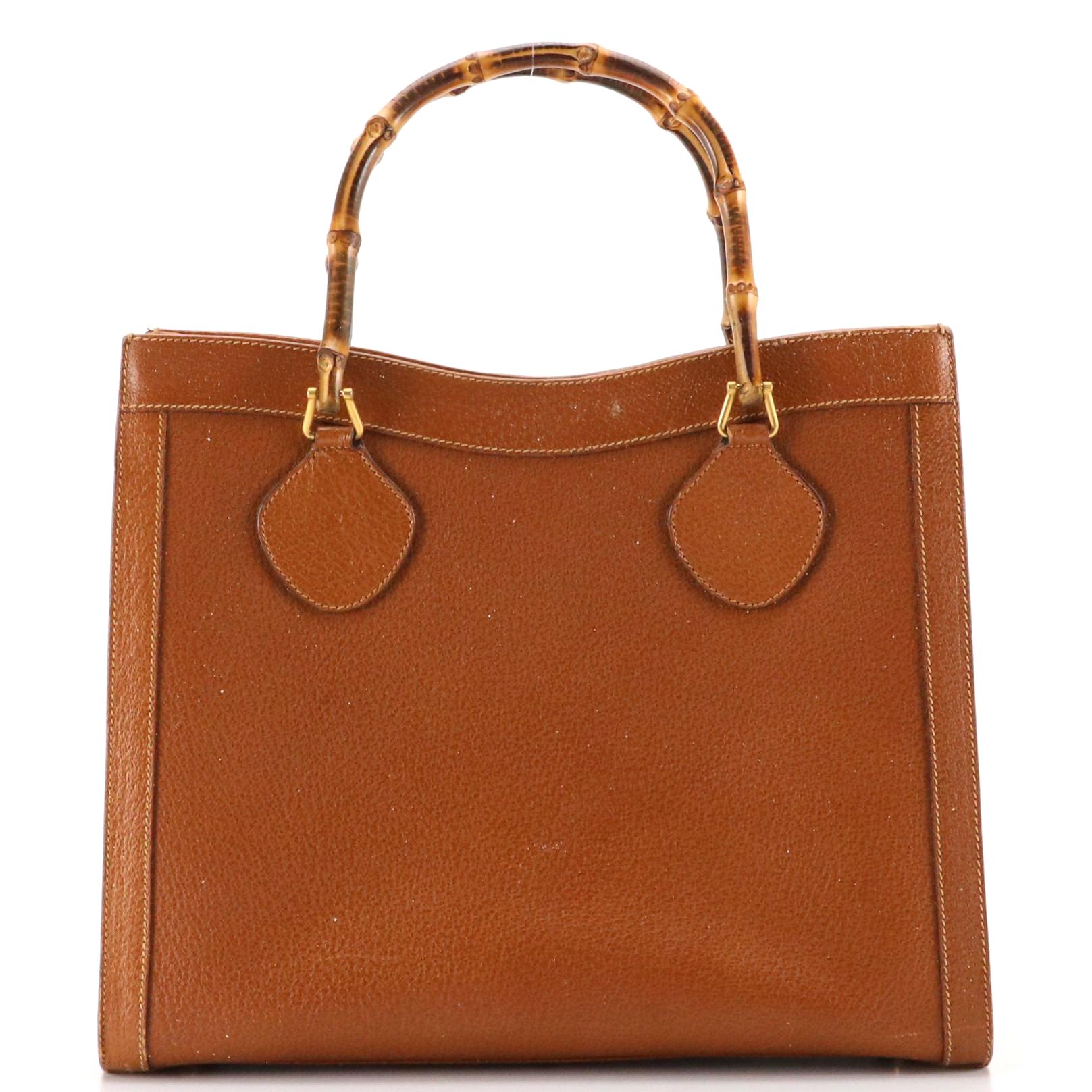 Gucci Large Diana Bamboo Handle Tote in Caramel Brown Cinghiale Leather