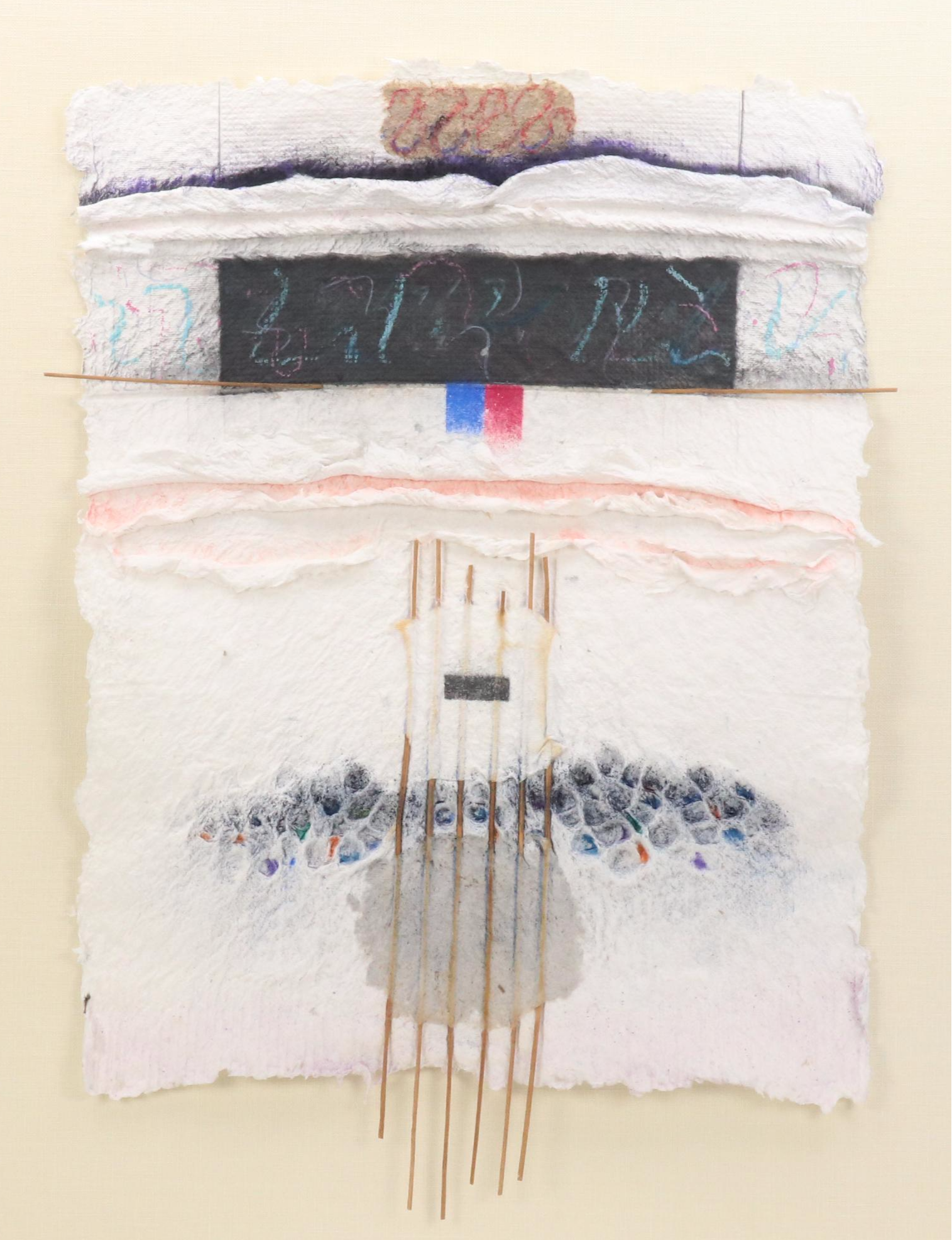 Abstract Mixed Media Pulp Painting with Wooden Dowels