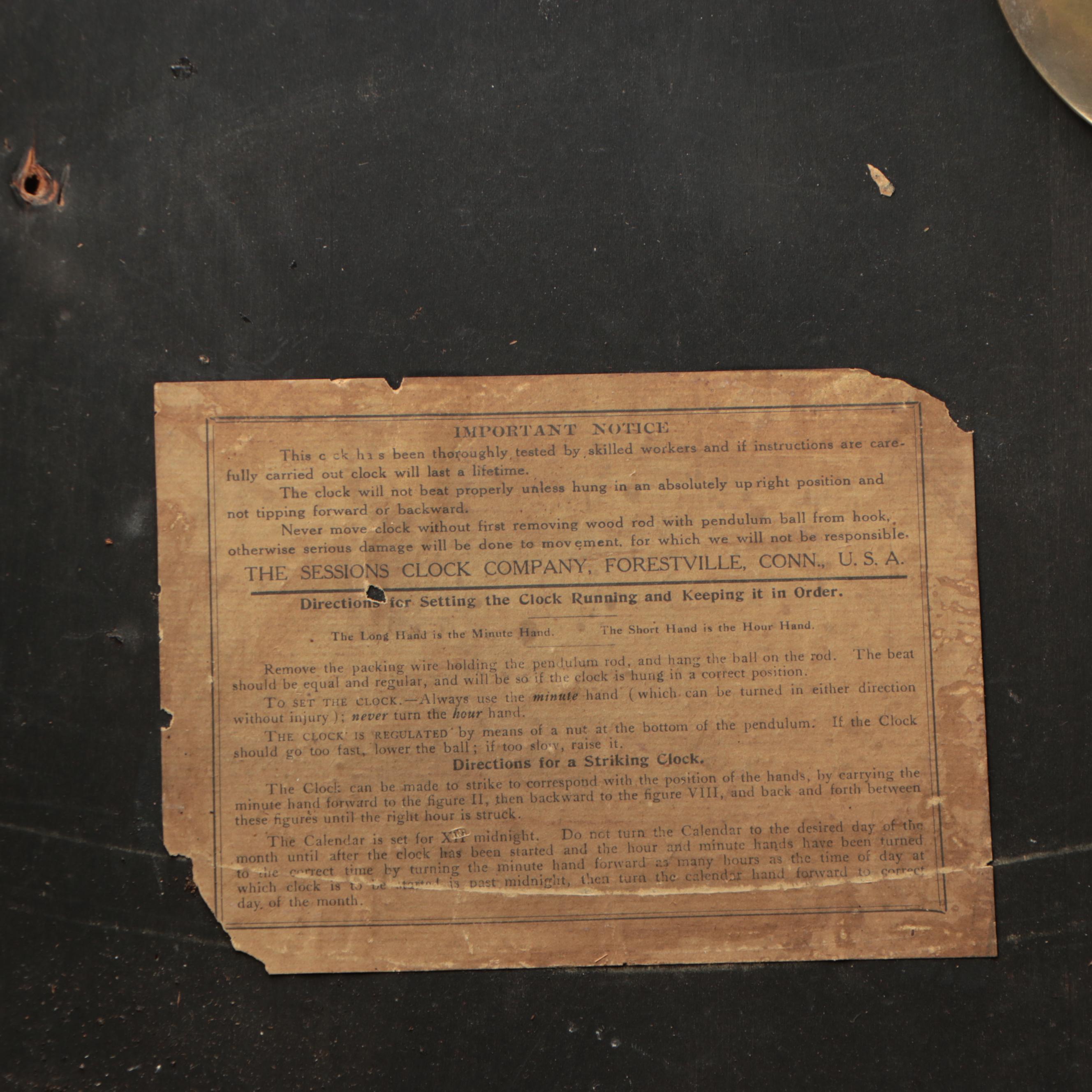 Sessions Clock Co. Regulator No. 2 Wall Clock, Early 20th C.