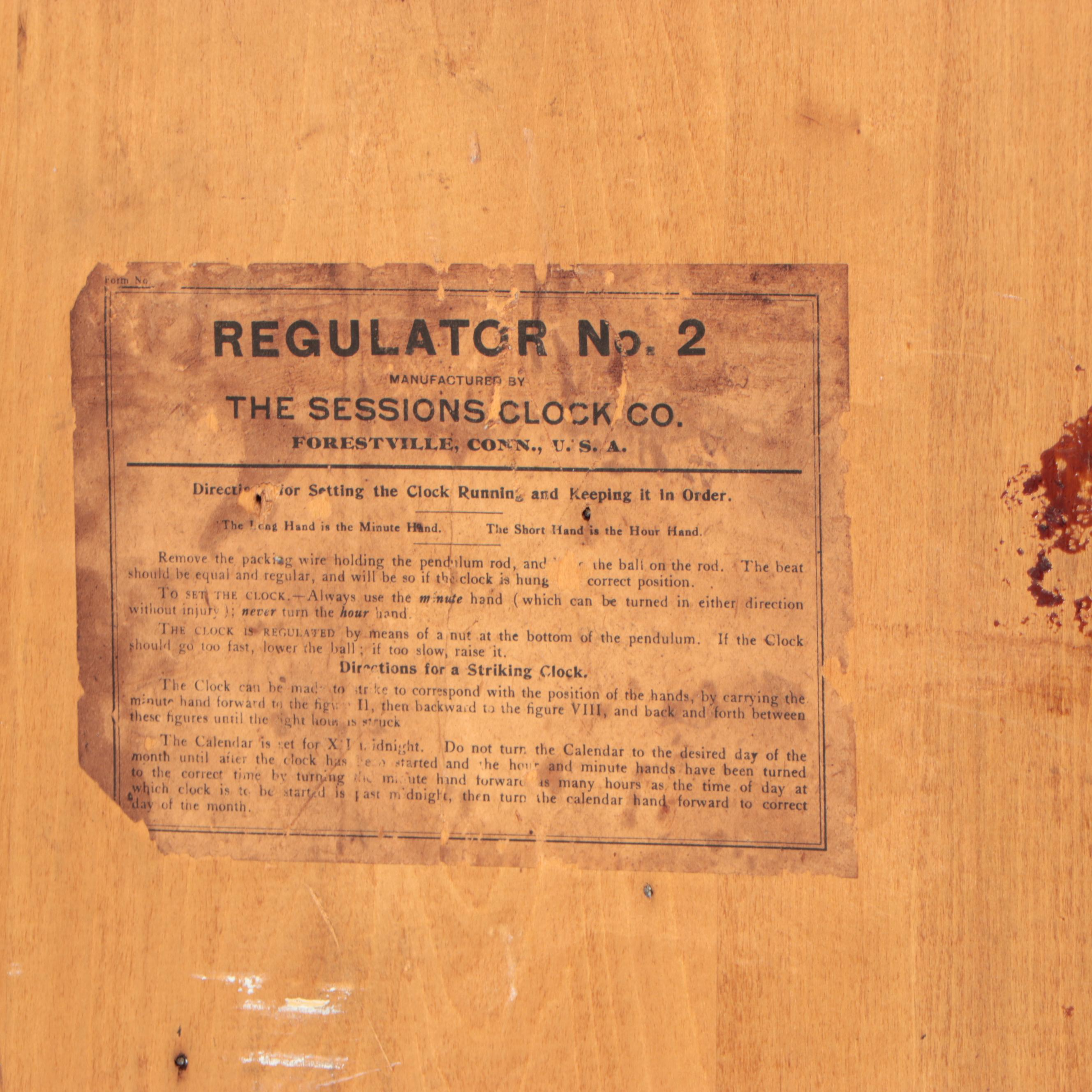 Sessions Clock Co. Regulator No. 2 Wall Clock, Early 20th C.