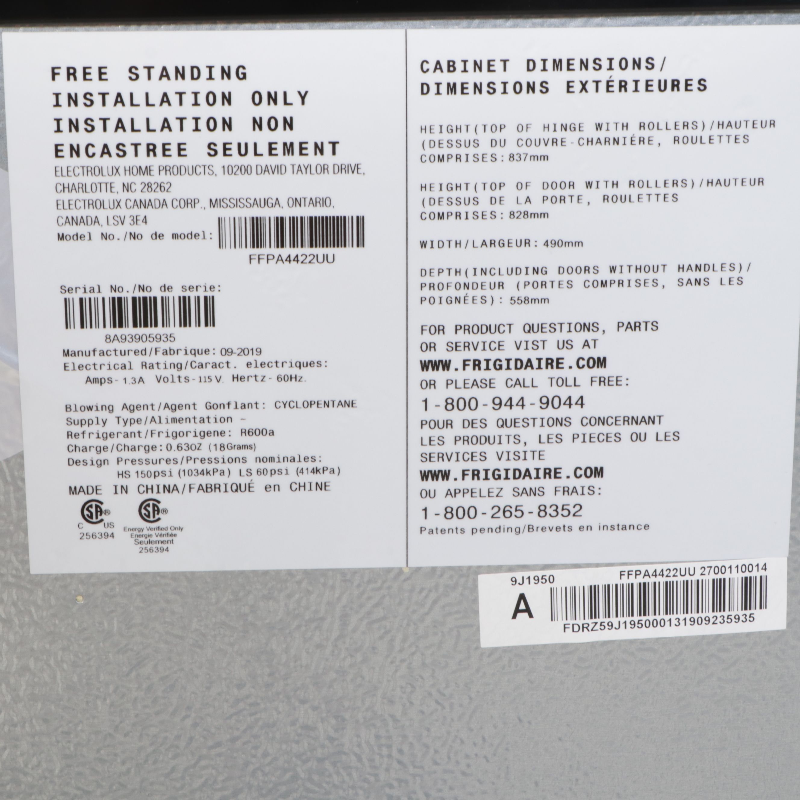 Frigidaire Dark Stainless Finish Undercounter Compact Refrigerator