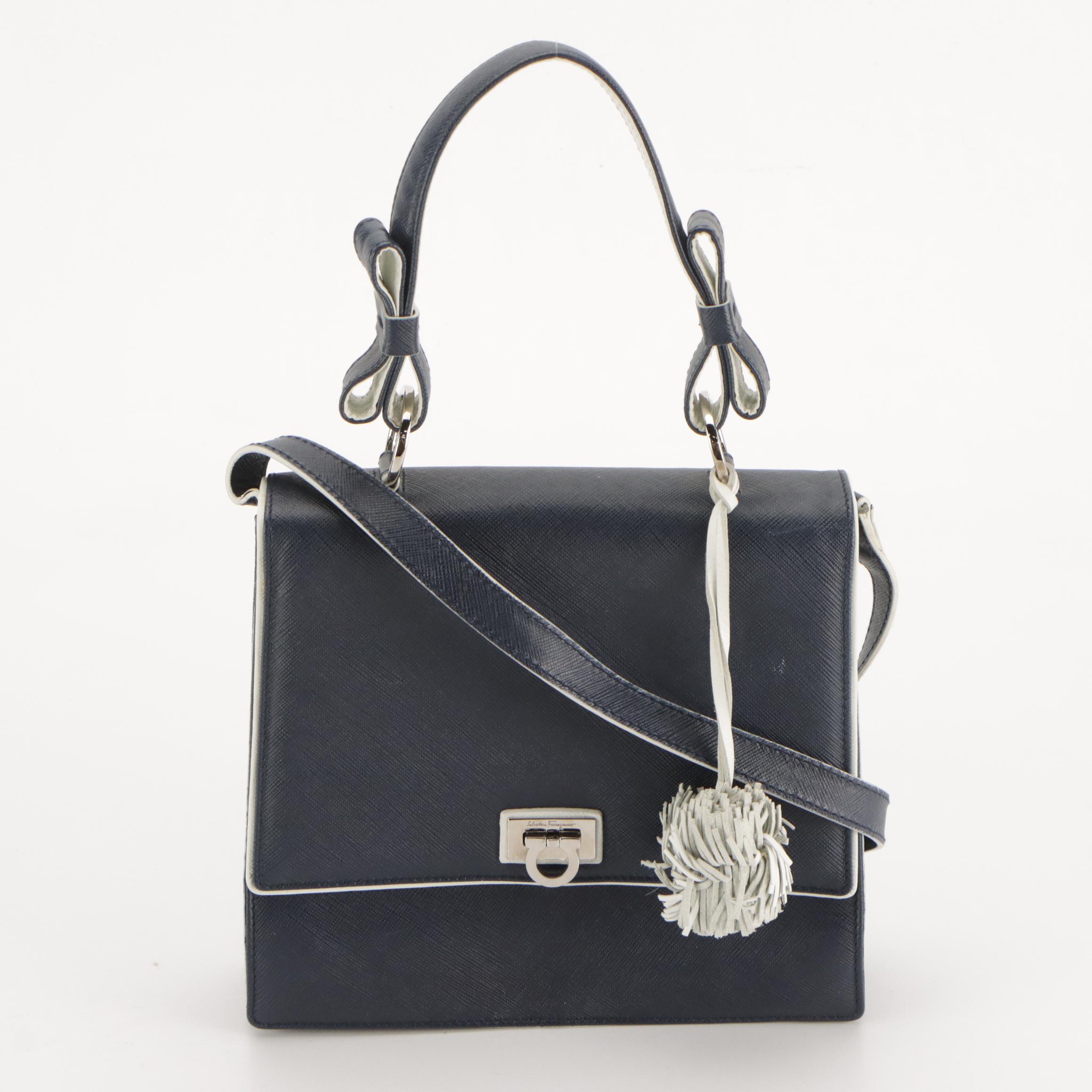 Salvatore Ferragamo Saffiano Leather 2-Way Bag and Navy Leather Shoulder Bag