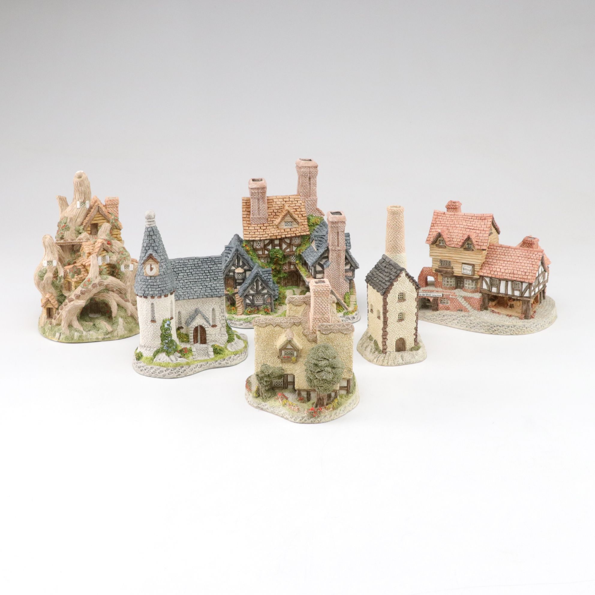 Six David Winter Cottages with "Hertford Court" and "Market Street"