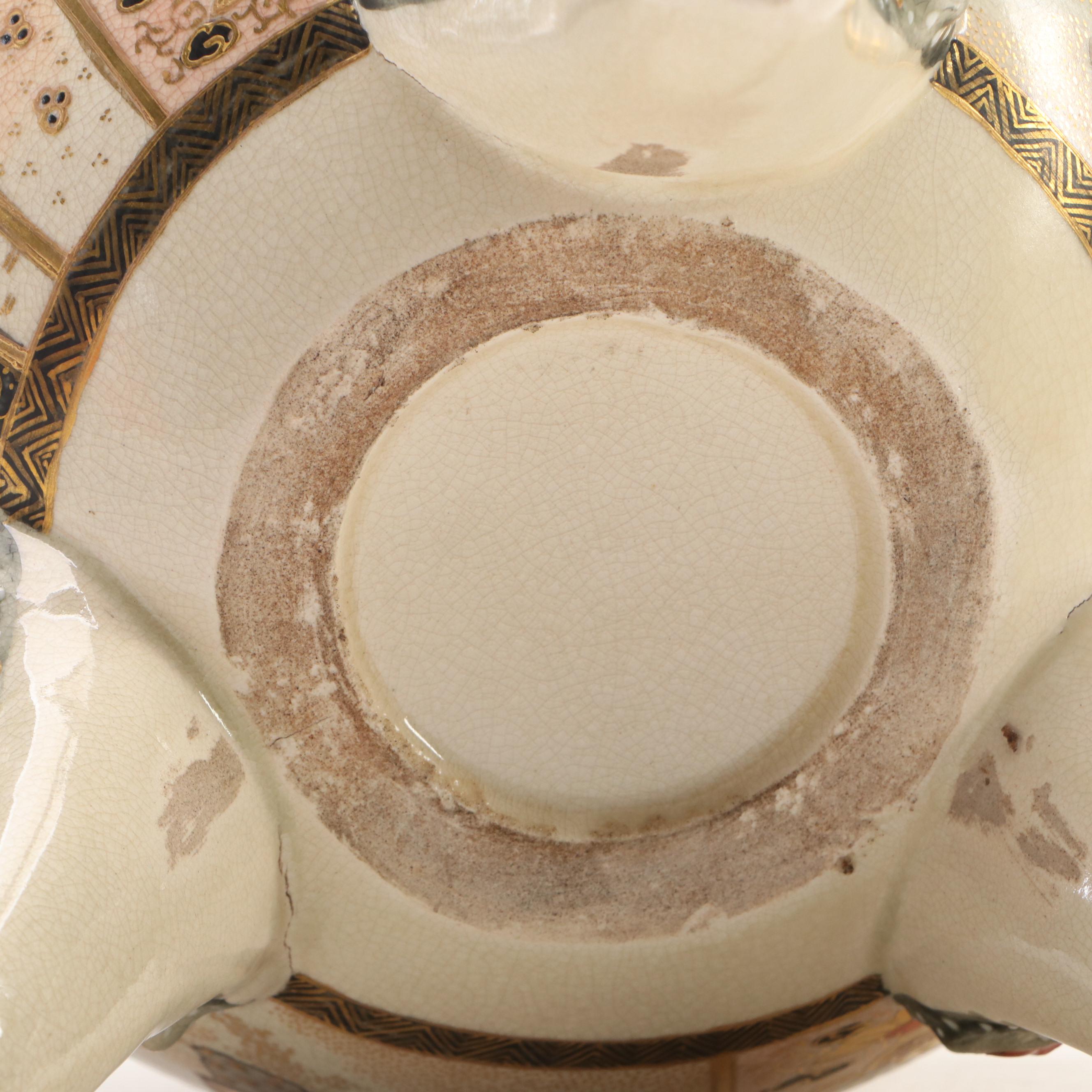 Japanese Satsuma Style Porcelain Censer with Guardian Lion Finial