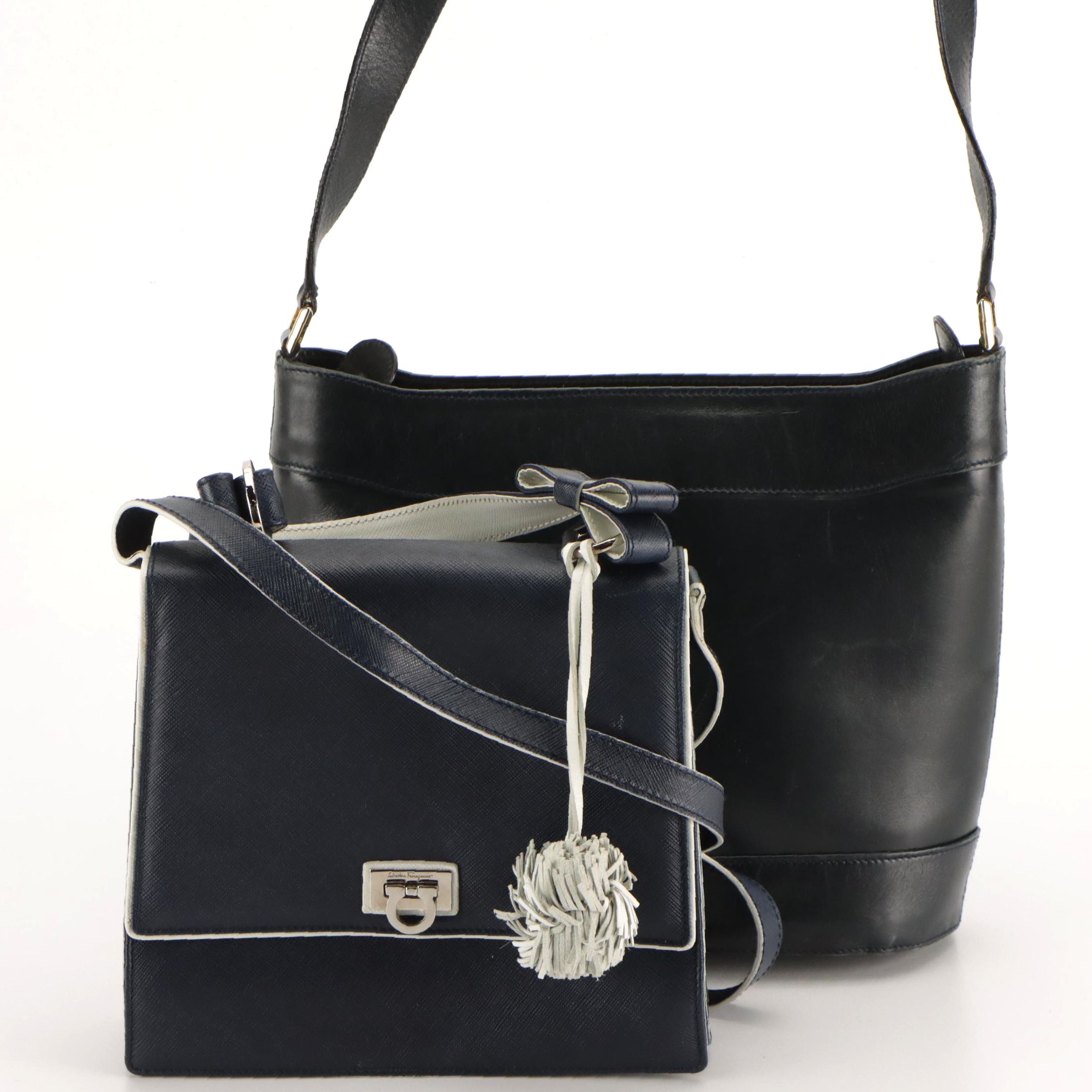 Salvatore Ferragamo Saffiano Leather 2-Way Bag and Navy Leather Shoulder Bag
